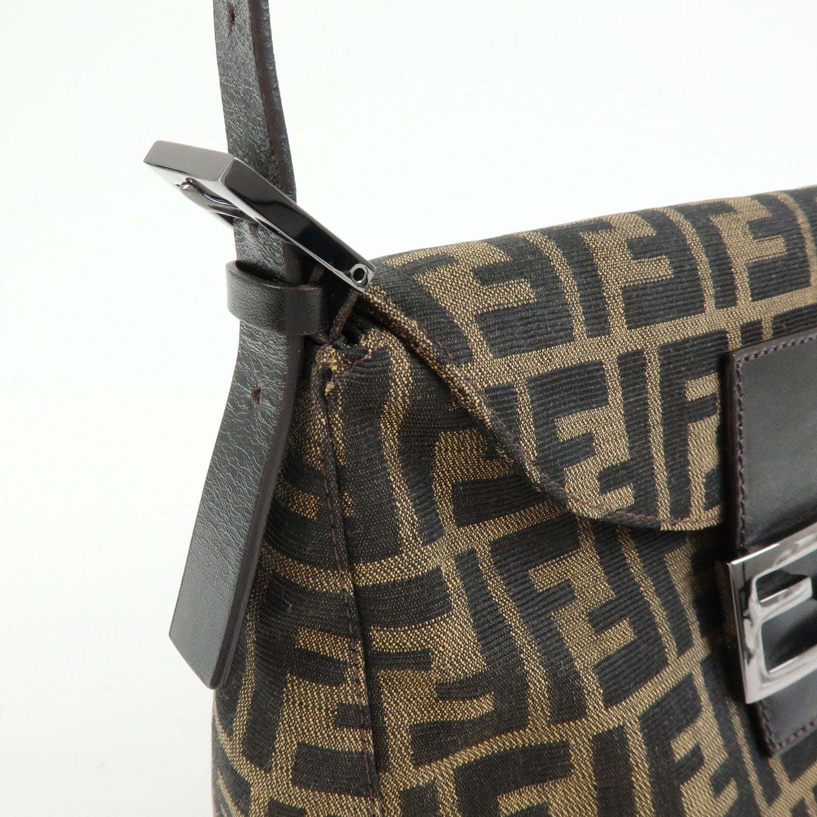 FENDI Zucca Mamma Baguette Canvas Leather Shoulder Bag 8BR004
