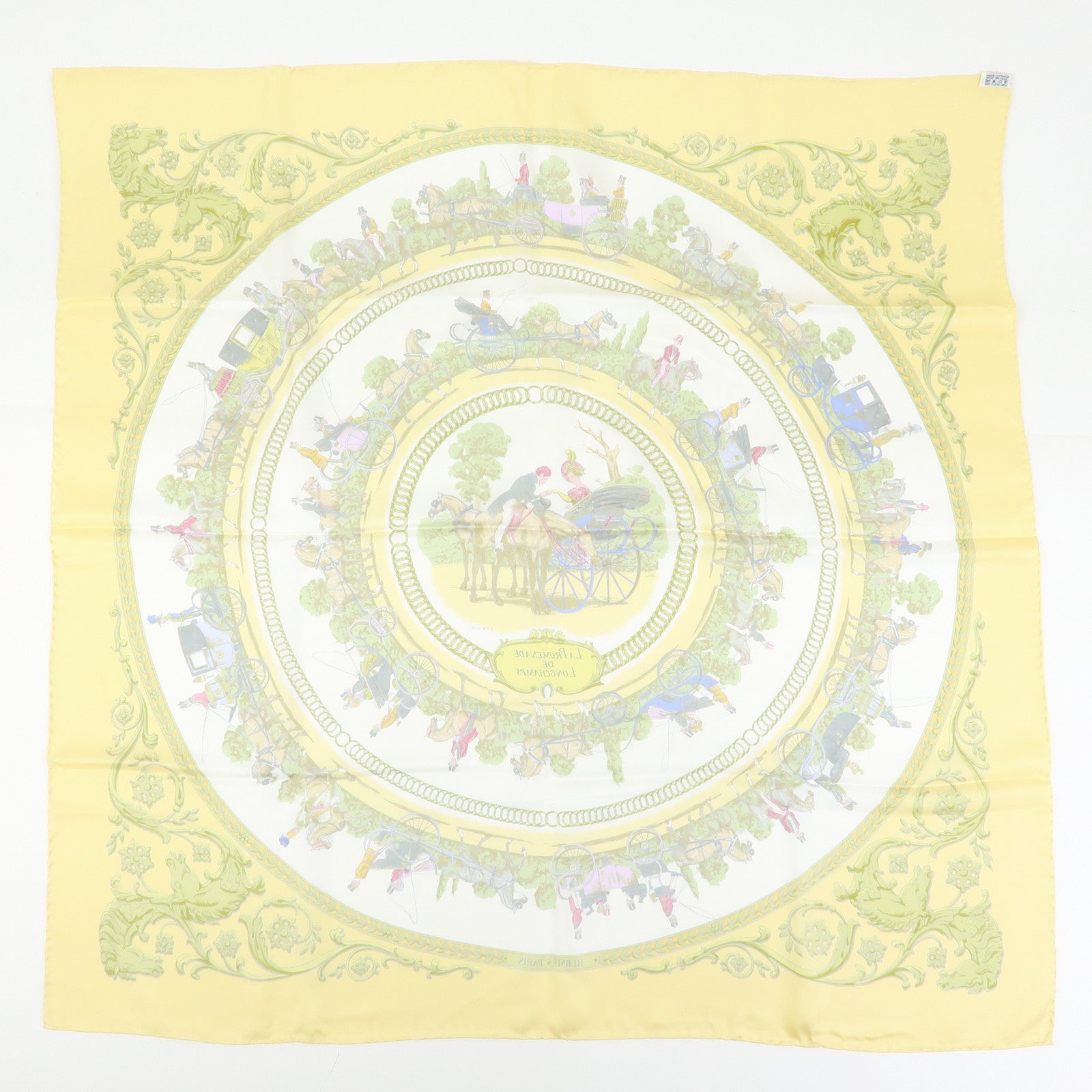 HERMES Carre 90 Silk 100% Scarf LA PROMENADE DE LONGCHAMPS