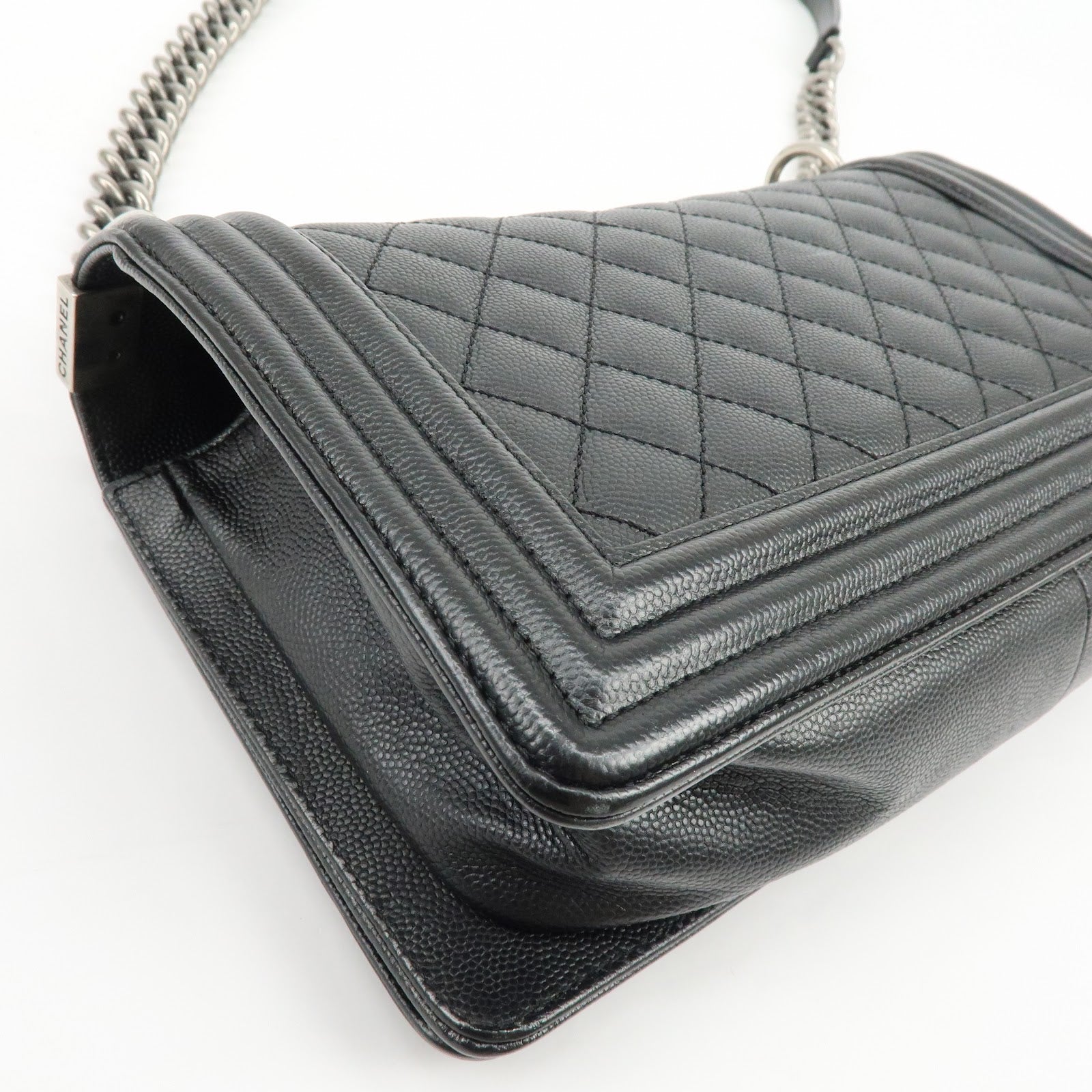 CHANEL Boy Chanel Caviarskin Chain Shoulder Bag Crossbody Bag Black