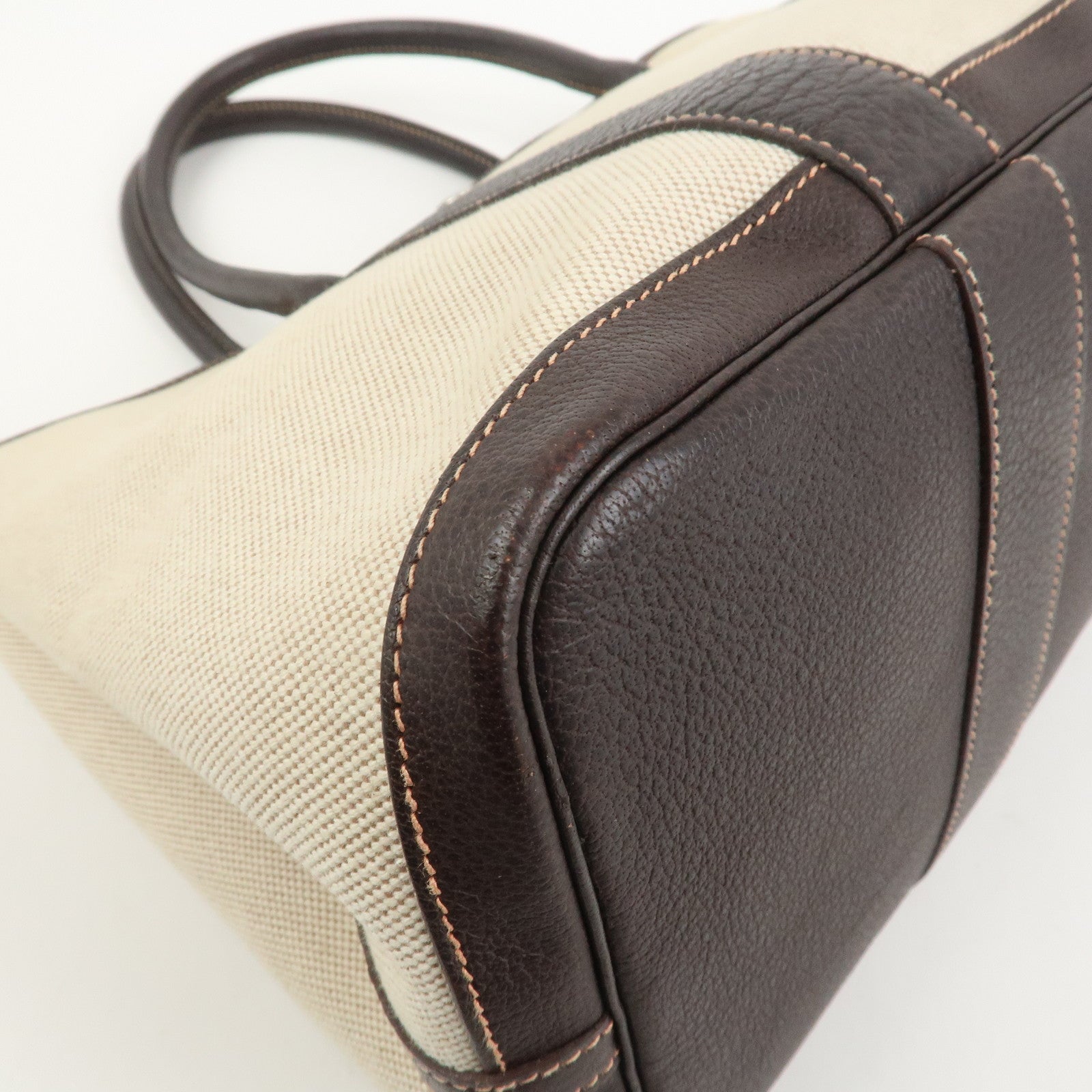 HERMES Garden Party PM Toile Ash H Stamped Tote Bag Natural Brown