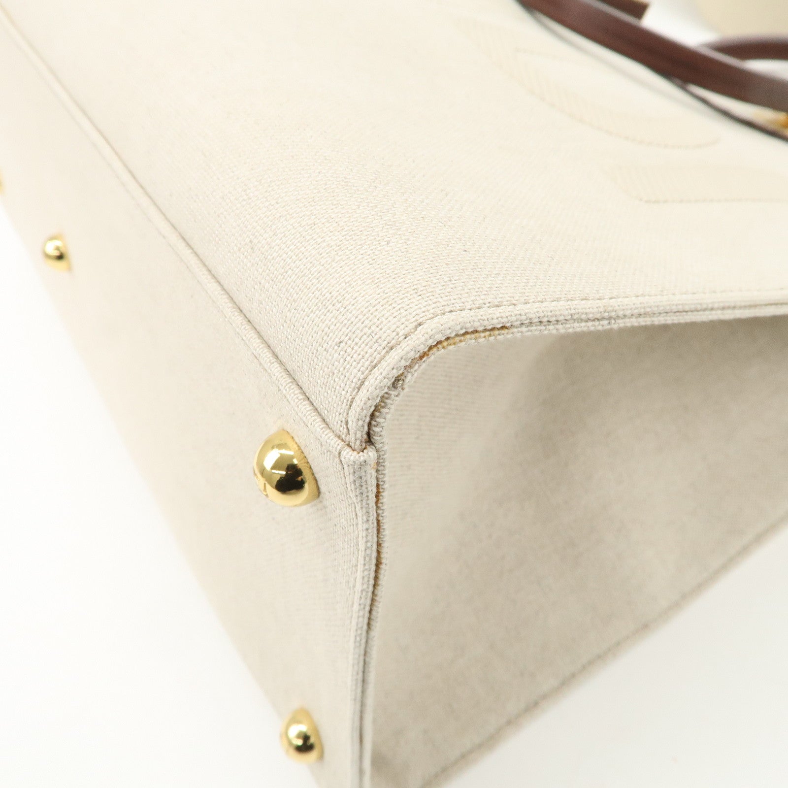 FENDI Leather Canvas Sunshine Medium Tote Bag Natural 8BH386