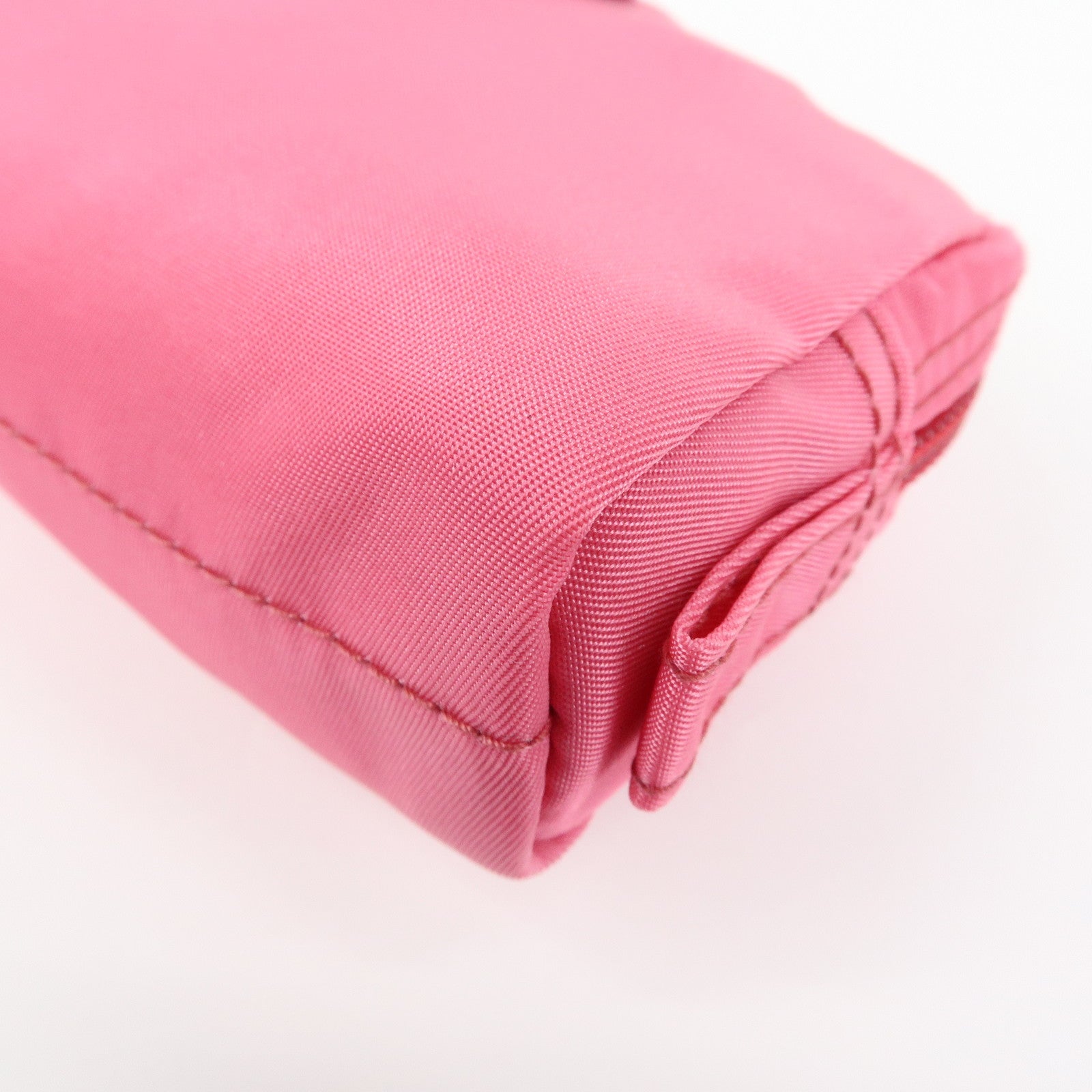 PRADA Triangle Logo Nylon Cosmetic Pouch Pink 1N0399