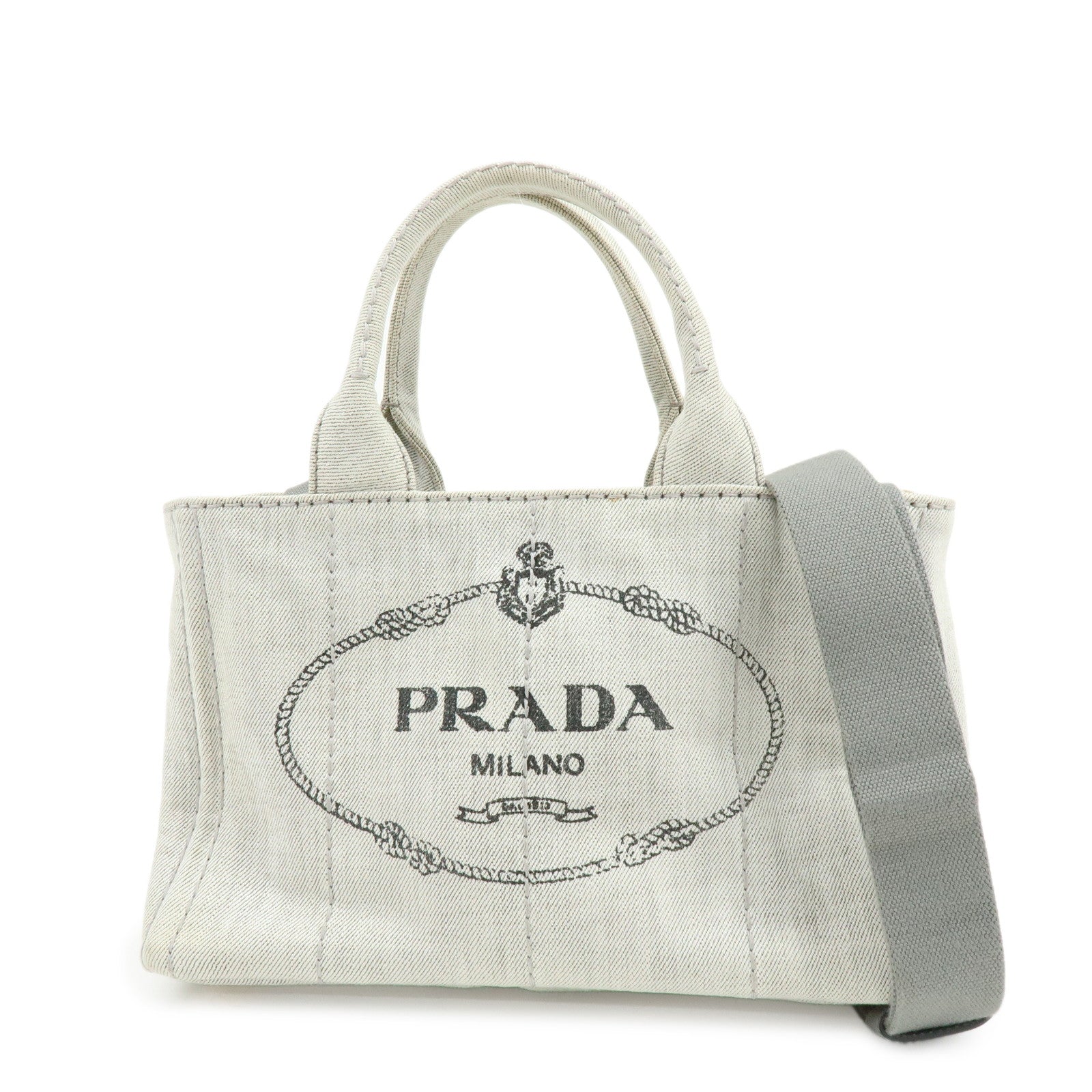 PRADA Canapa Mini Denim 2Way Bag Hand Shoulder Bag Gray 1BG439