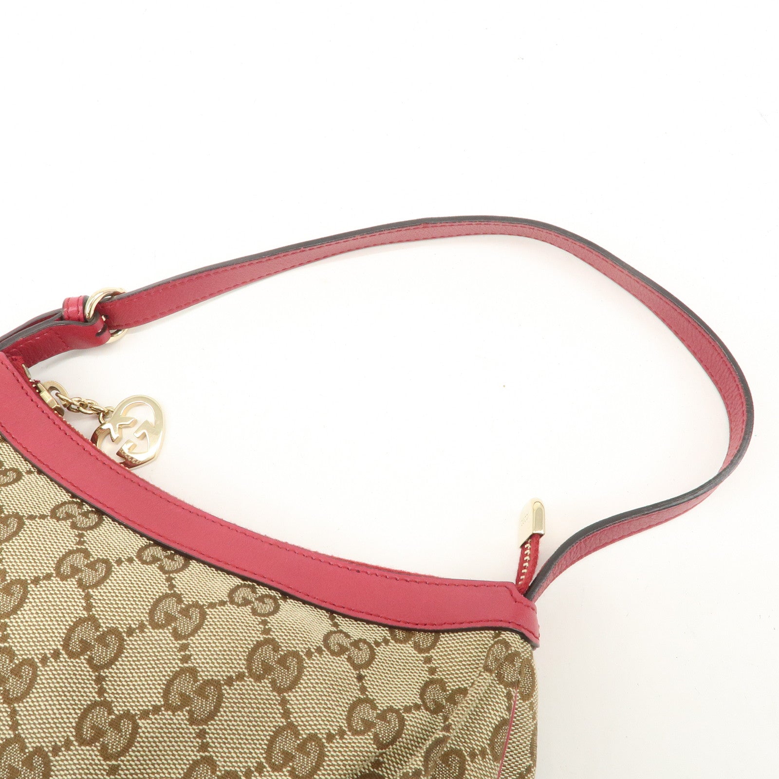 GUCCI Lovely Heart GG Canvas Leather Hand Bag Beige Red 245938 Used