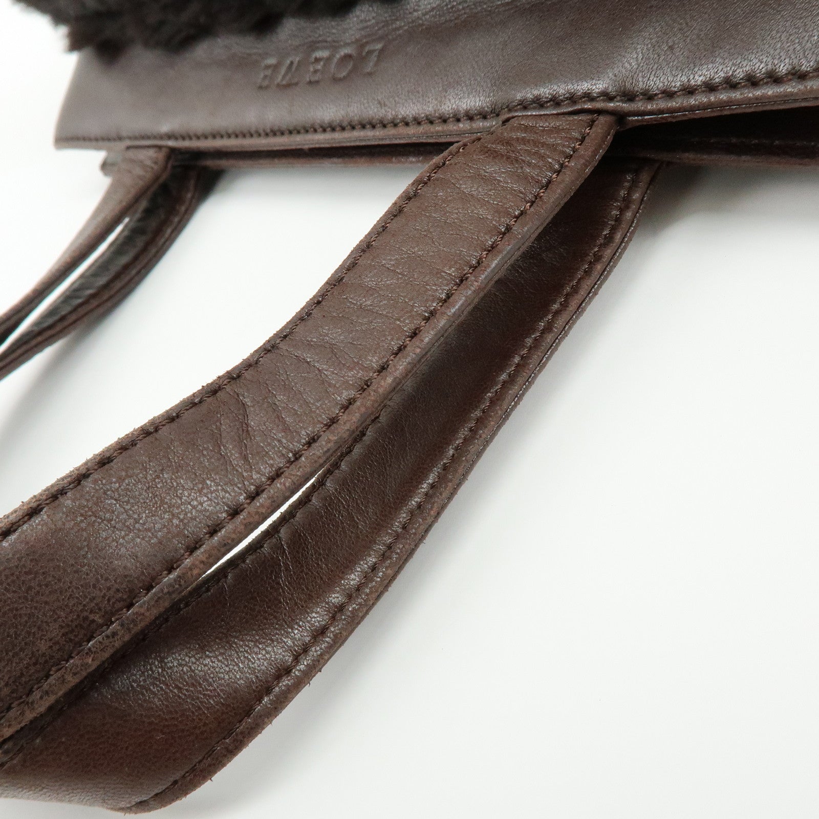 LOEWE Fur Nappa Leather Hand Bag Dark Brown