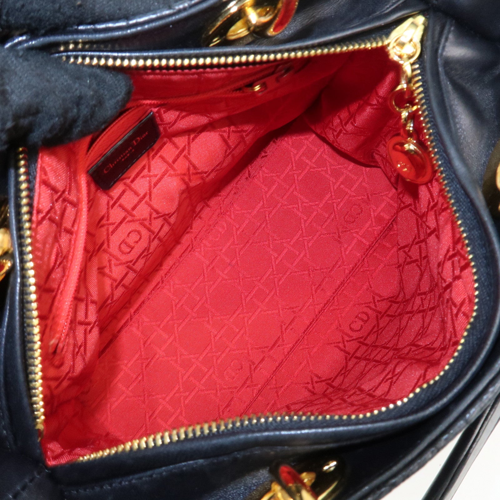 Christian Dior Lady Dior Canage Leather Hand Bag Black Used