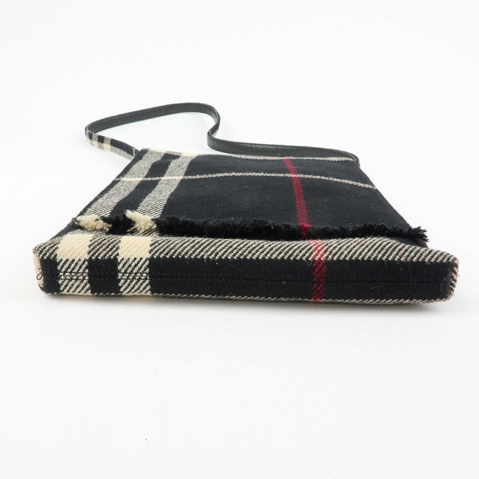 BURBERRY Plaid Wool Leather Shoulder Bag Crossbody Bag Black