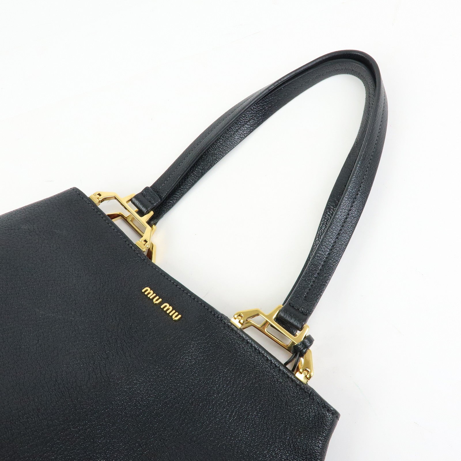 MIU MIU Madras Leather Tote Bag Hand Bag Shoulder Bag Black 5BG025