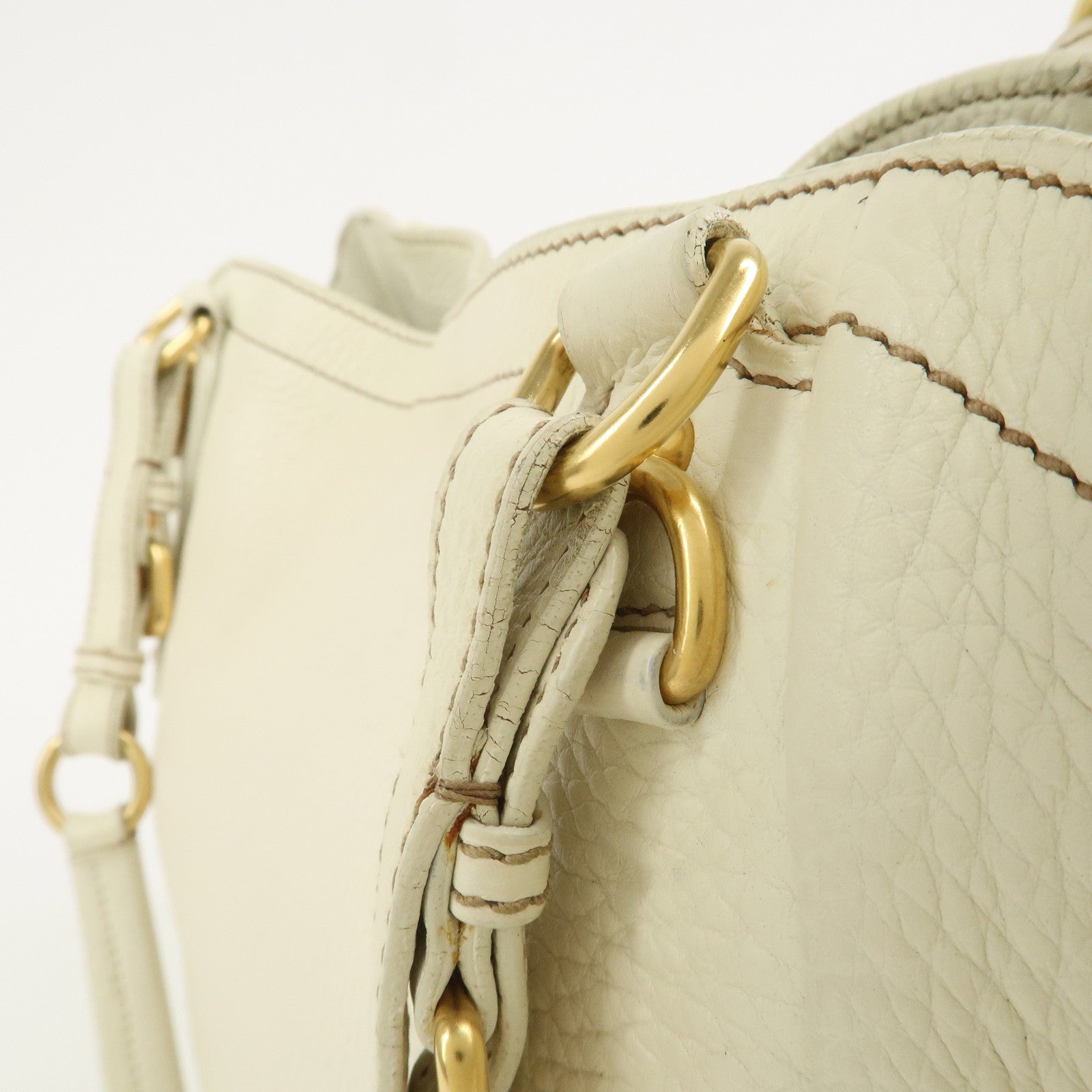PRADA Logo Calf Leather Tote Bag Shoulder Bag Ivory BR3844