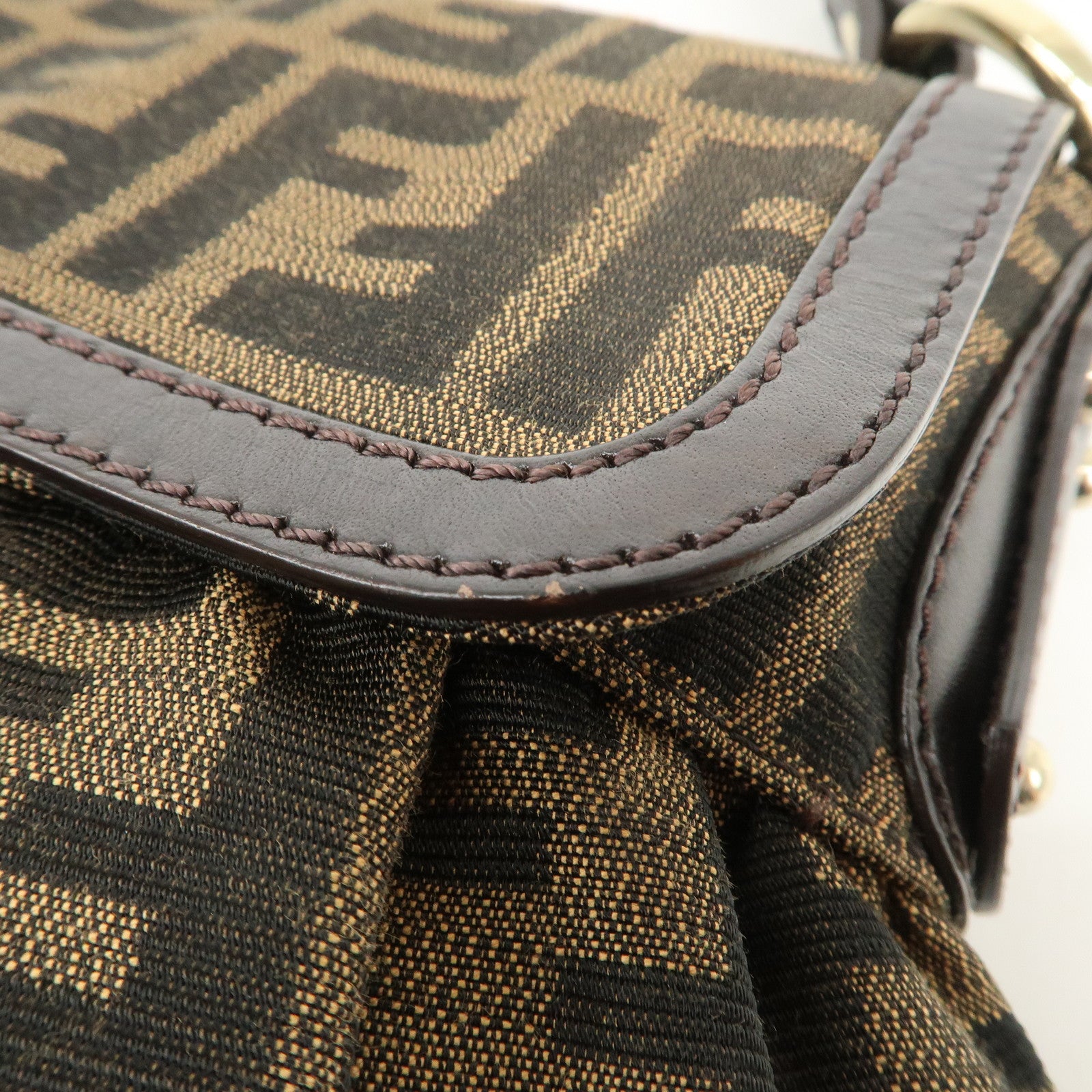 FENDI Zucca Canvas Leather Shoulder Bag Hand Bag Brown 8BR445