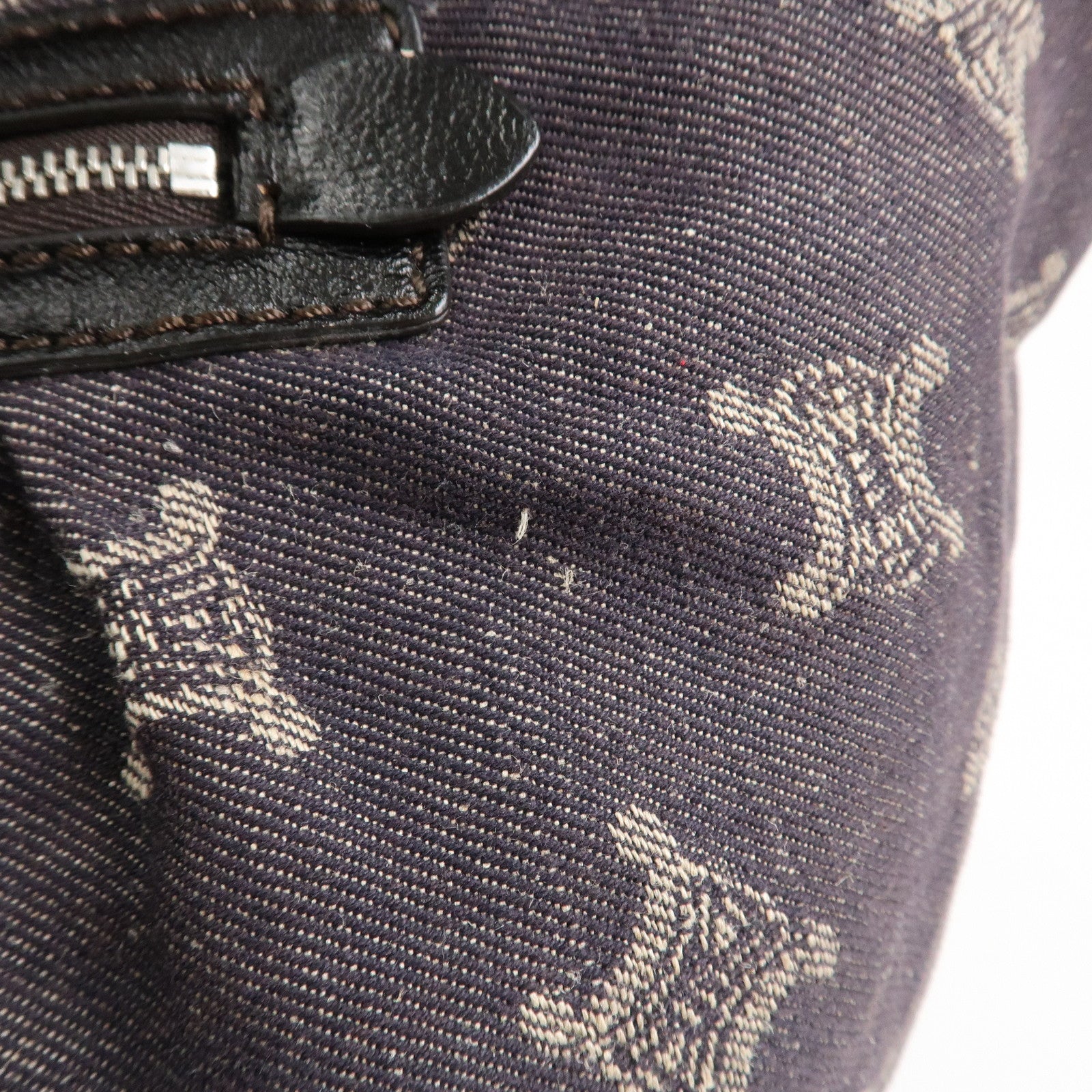 CELINE Macadam Denim Leather 2Way Shoulder Bag Indigo Blue Brown