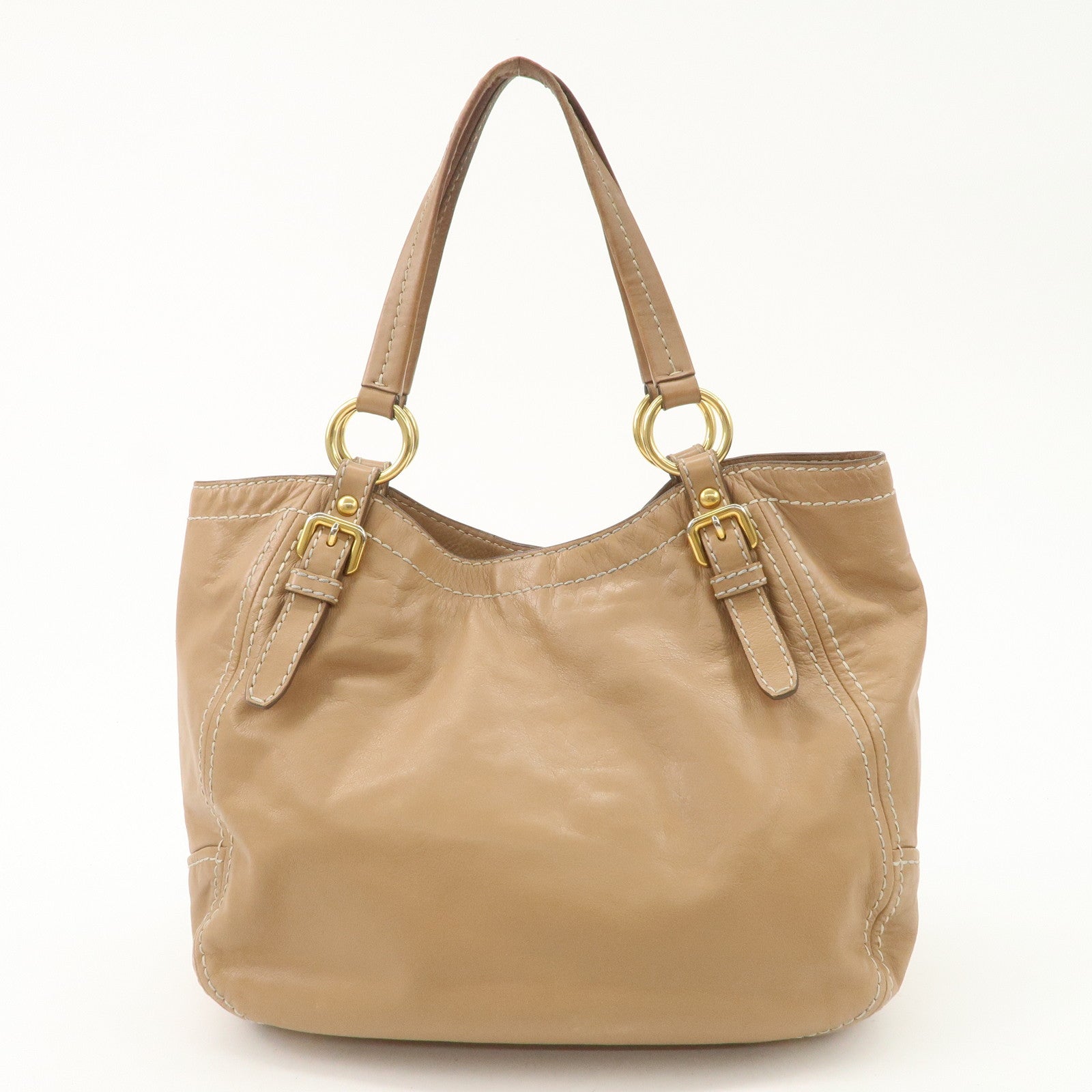 PRADA Leather Shoulder Bag Hand Bag Shoulder Bag Beige Gold BR4691 Used