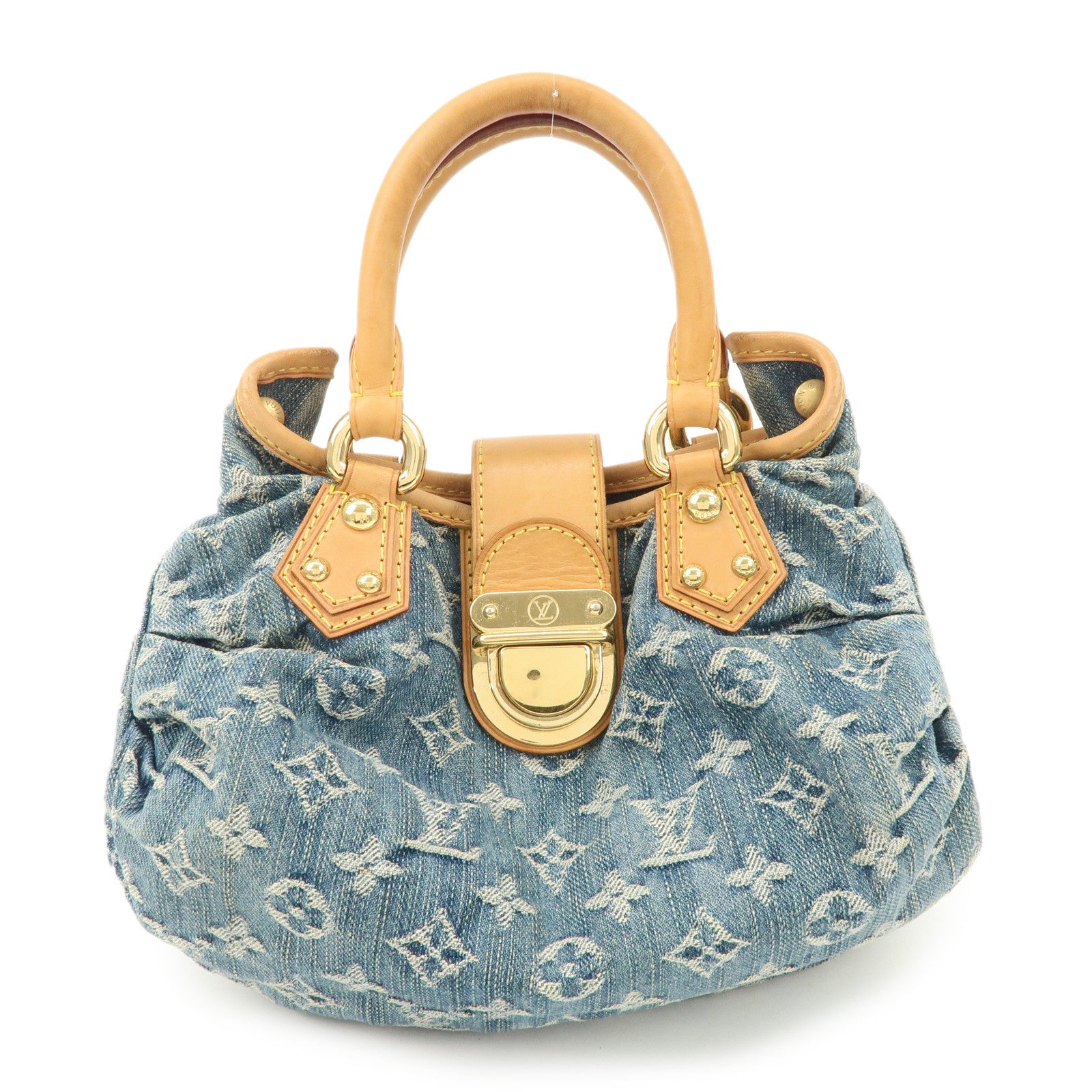 Louis Vuitton Monogram Denim Pleaty Hand Bag Blue M95020 Used