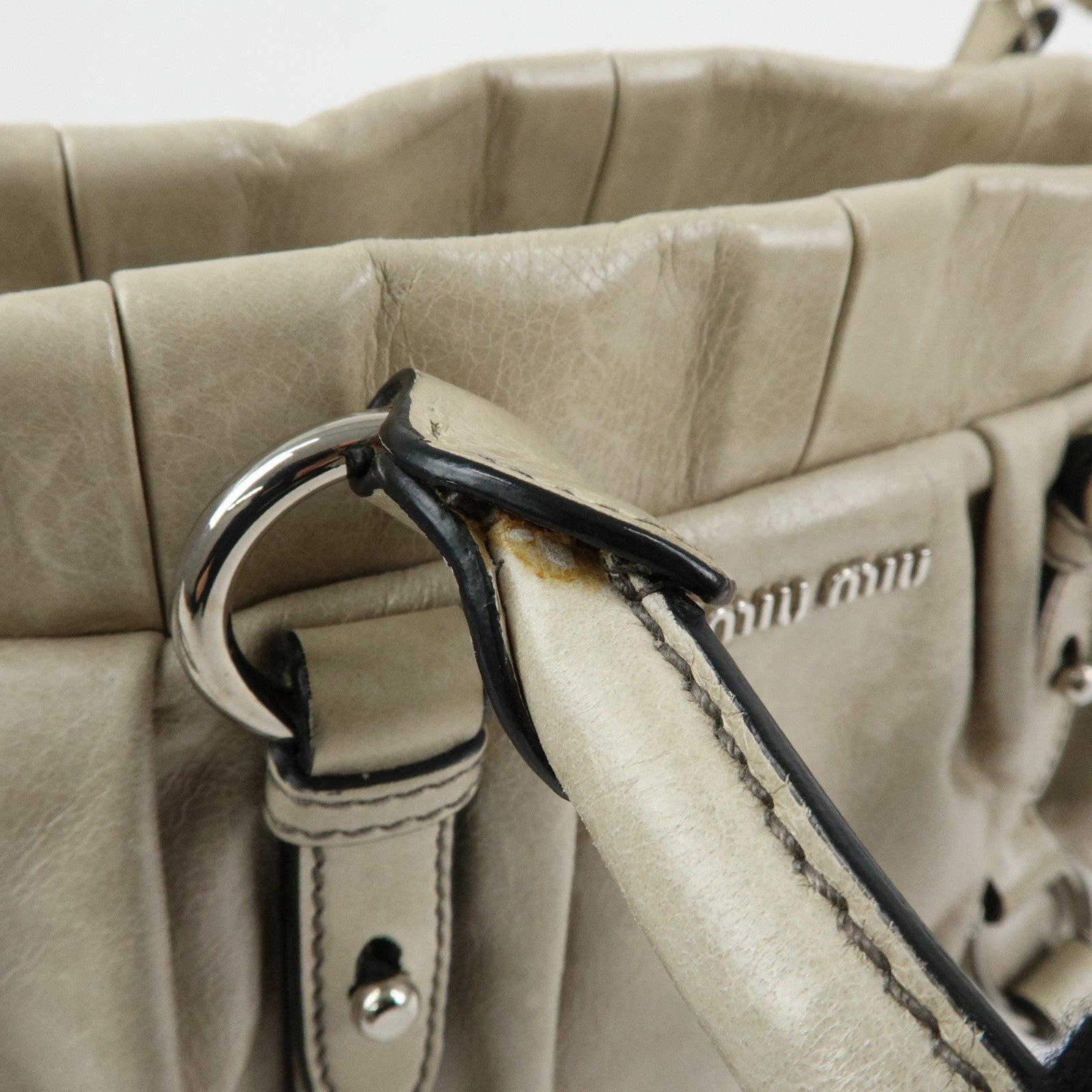MIU MIU Logo Leather 2Way Bag Hand Bag Shoulder Bag Gray