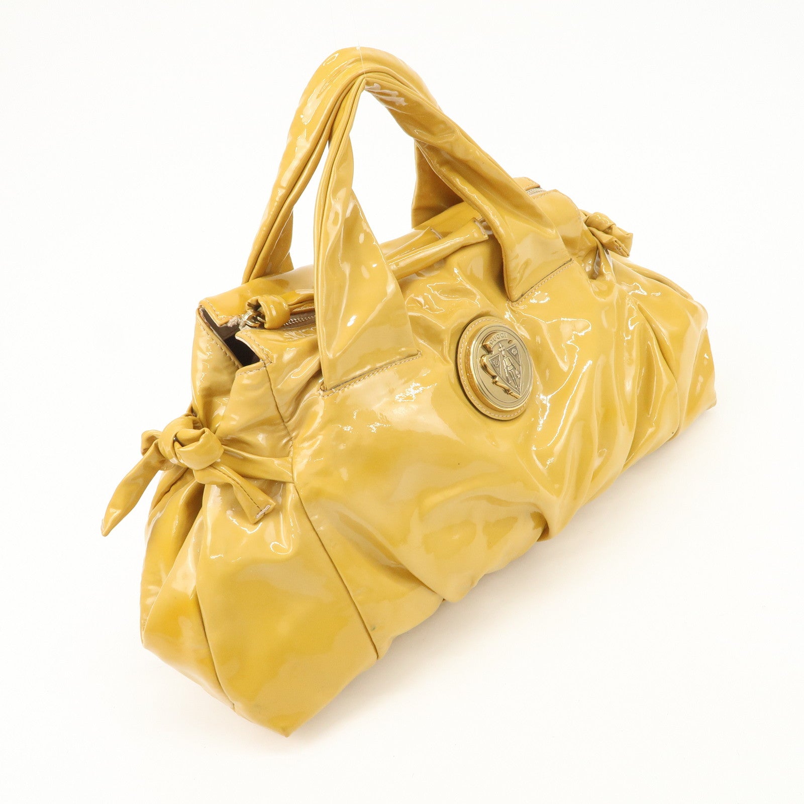 GUCCI Hysteria Patent Leather Hand Bag Tote Bag Yellow 197020
