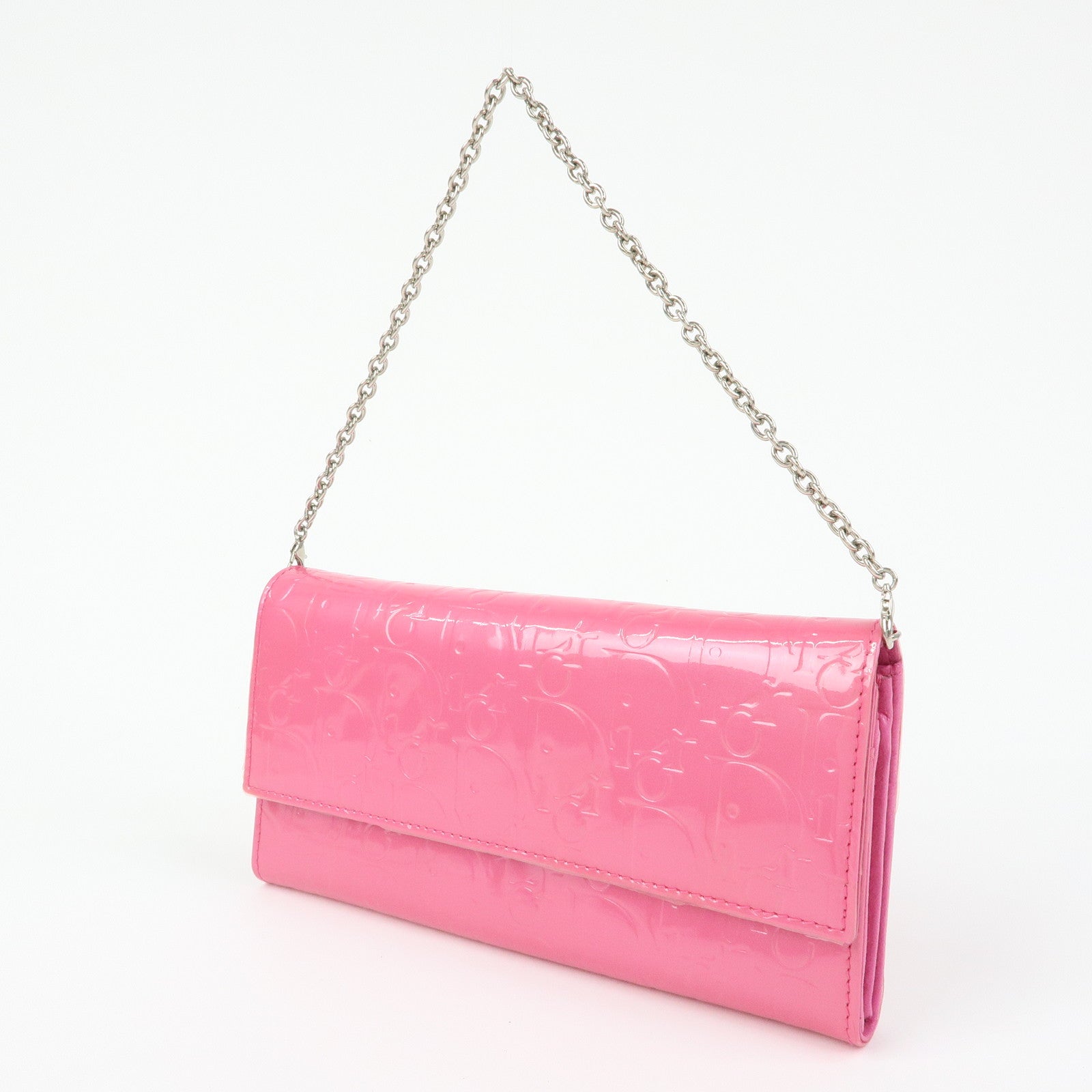 Christian Dior Trotter Patent Leather Chain Wallet WOC Pink