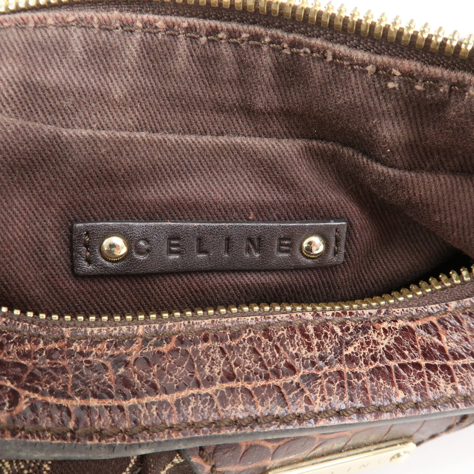 CELINE Macadam Canvas Embossed Leather Bittersweet Shoulder Bag