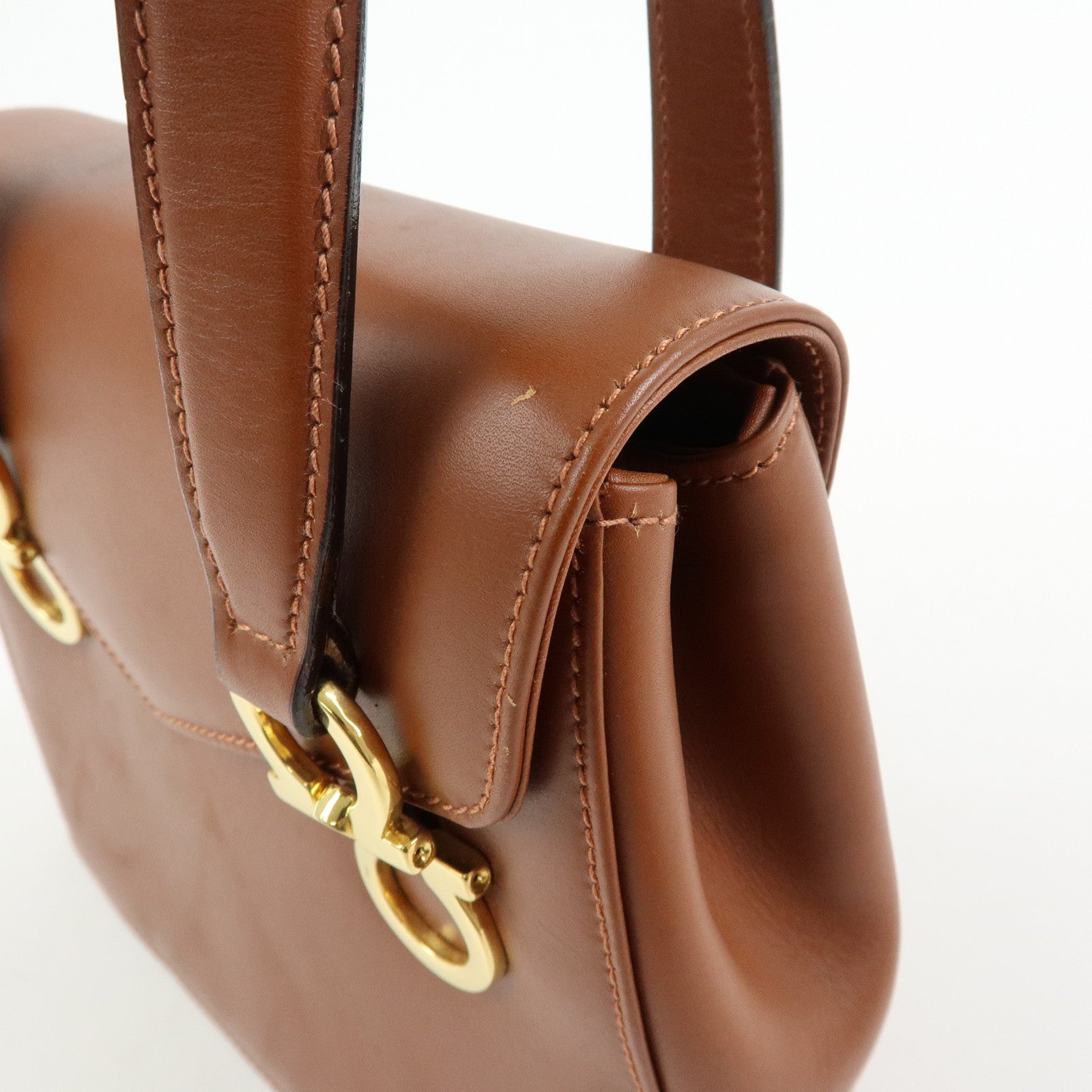 Ferragamo Gancini Leather 2Way Bag Hand Bag Shoulder Bag Brown