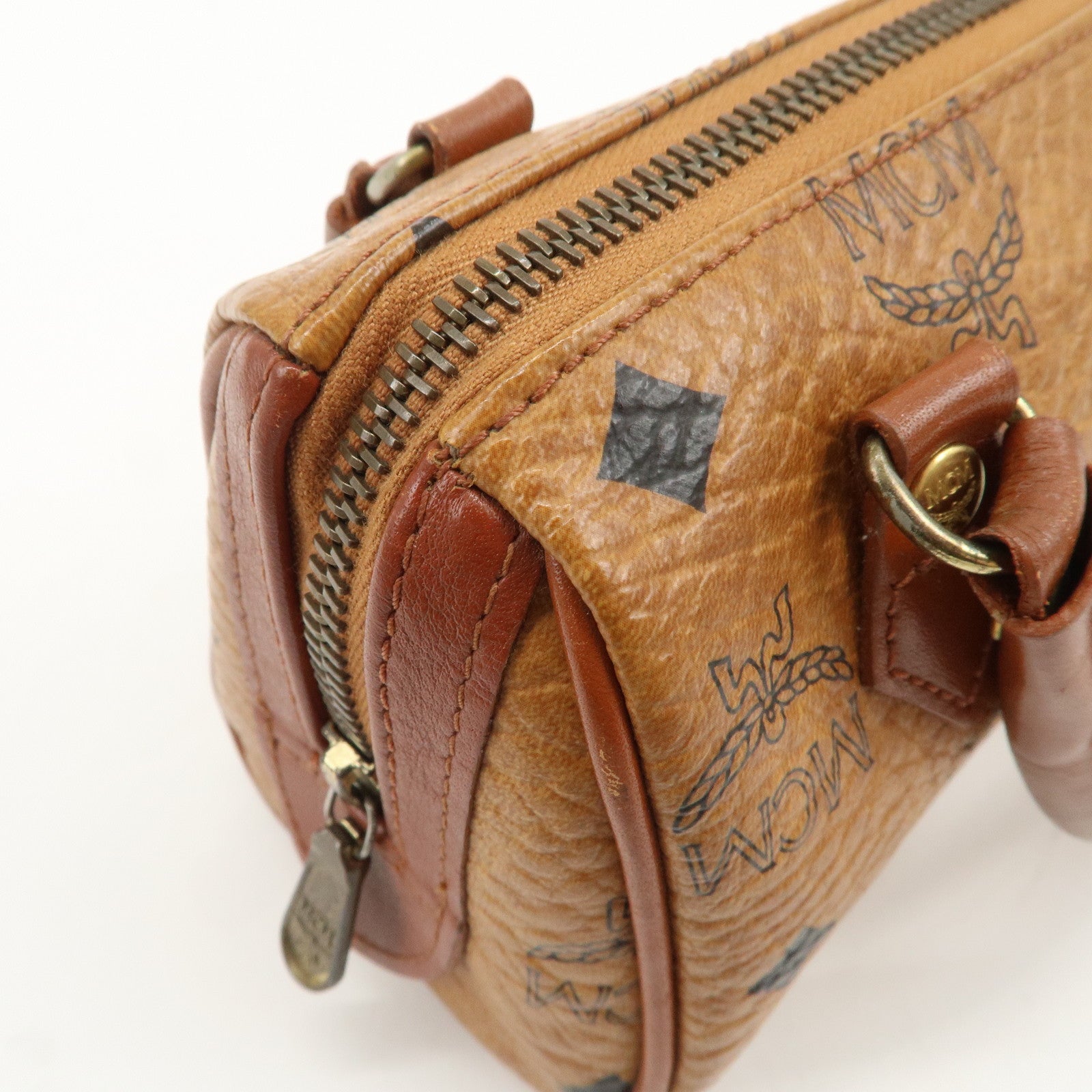 MCM Visetos Leather 2Way Bag Mini Boston Bag Shoulder Bag Brown