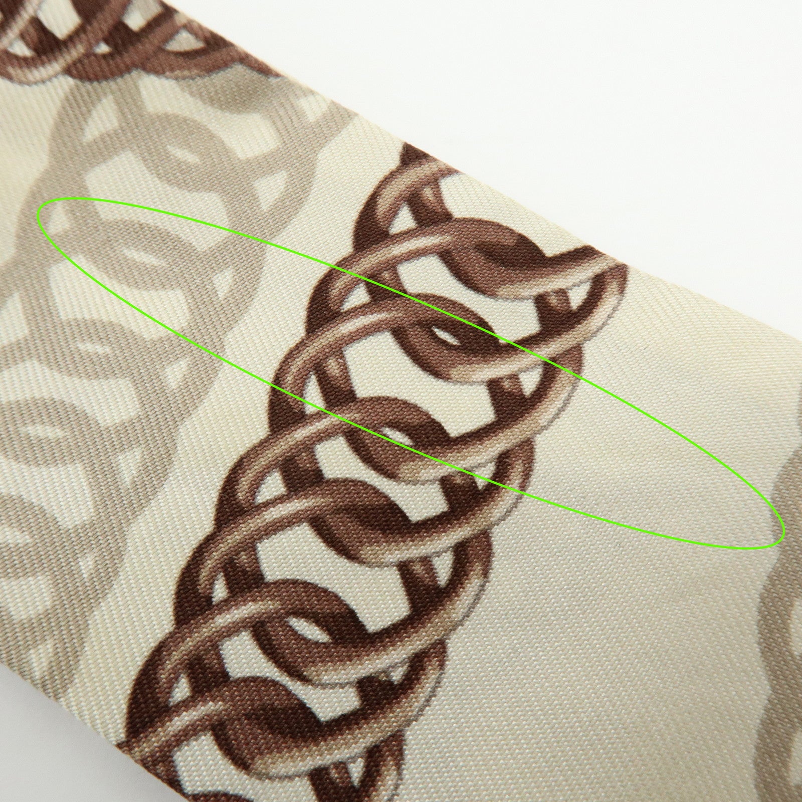 HERMES Twilly Silk 100% Scarf Chain Print Ivory Brown