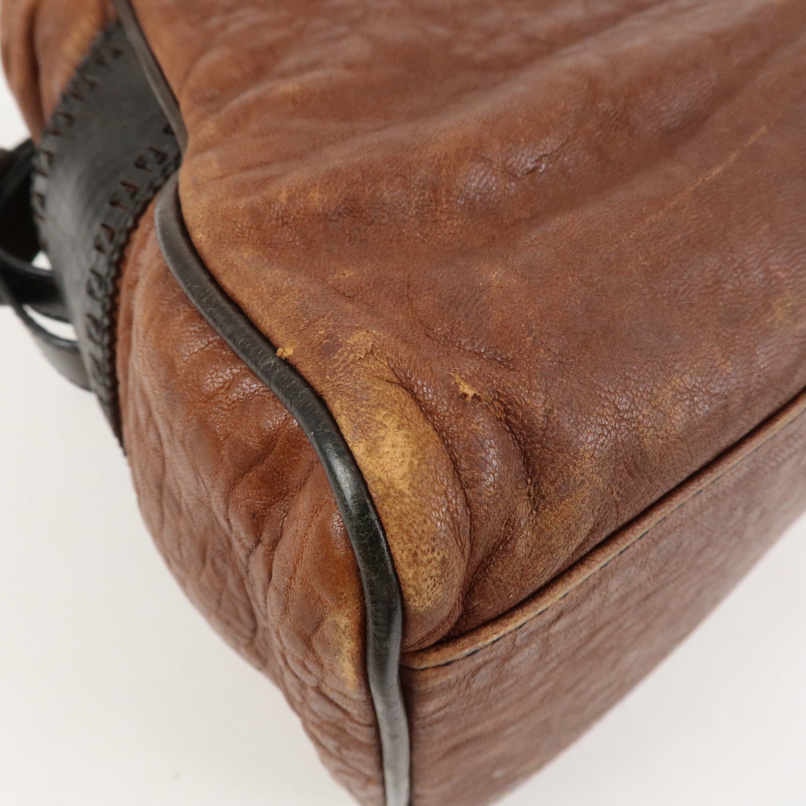 FENDI Etonico Logo Leather Tote Bag Shoulder Brown 8BN162