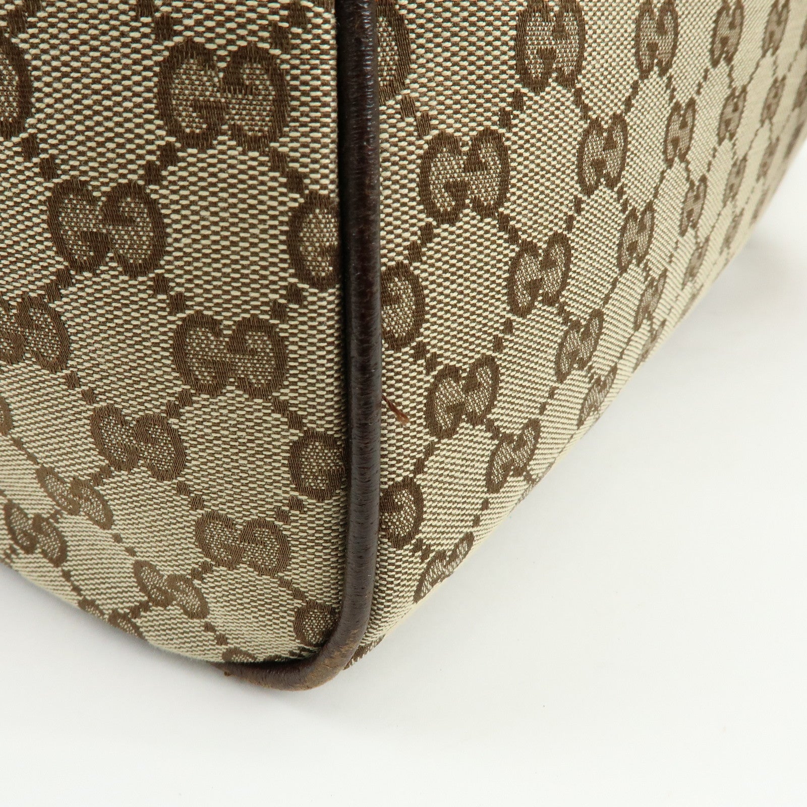 GUCCI Sherry GG Canvas Leather Boston Bag Beige Brown 146310