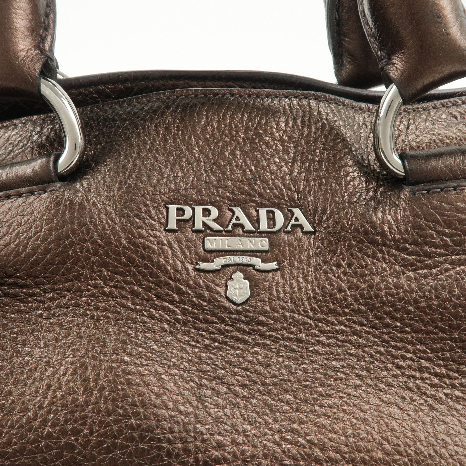 PRADA Leather 2Way Tote Bag Shoulder Bag Metallic Brown BN1713