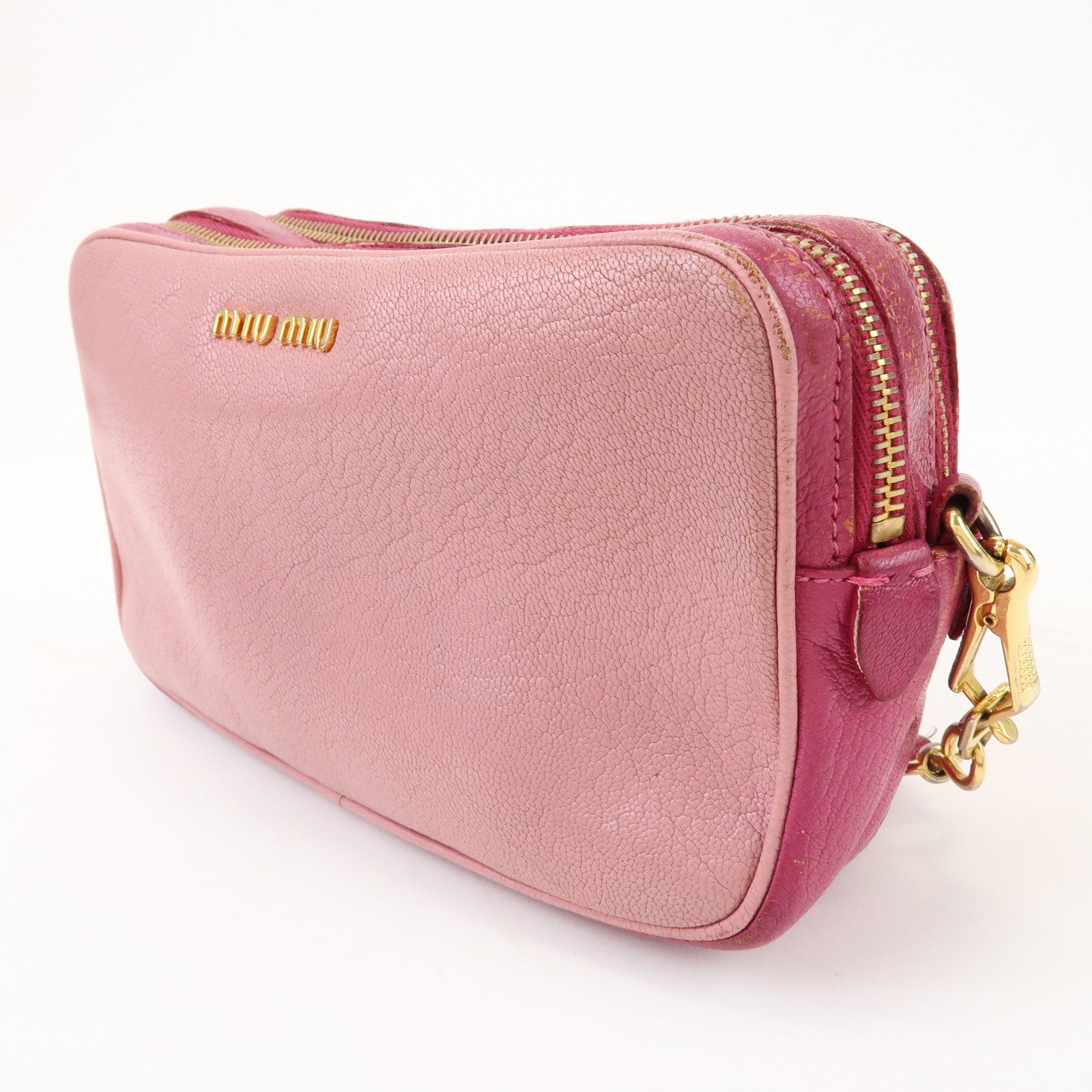 MIU MIU Logo Madras Leather Shoulder Bag Crossbody Bag Pink RT0539