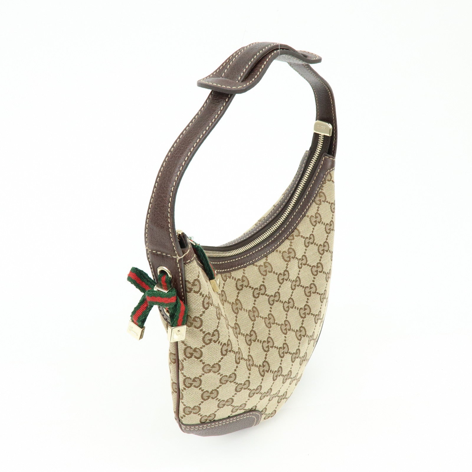 GUCCI Sherry GG Canvas Leather Shoulder Bag Beige Brown 162895