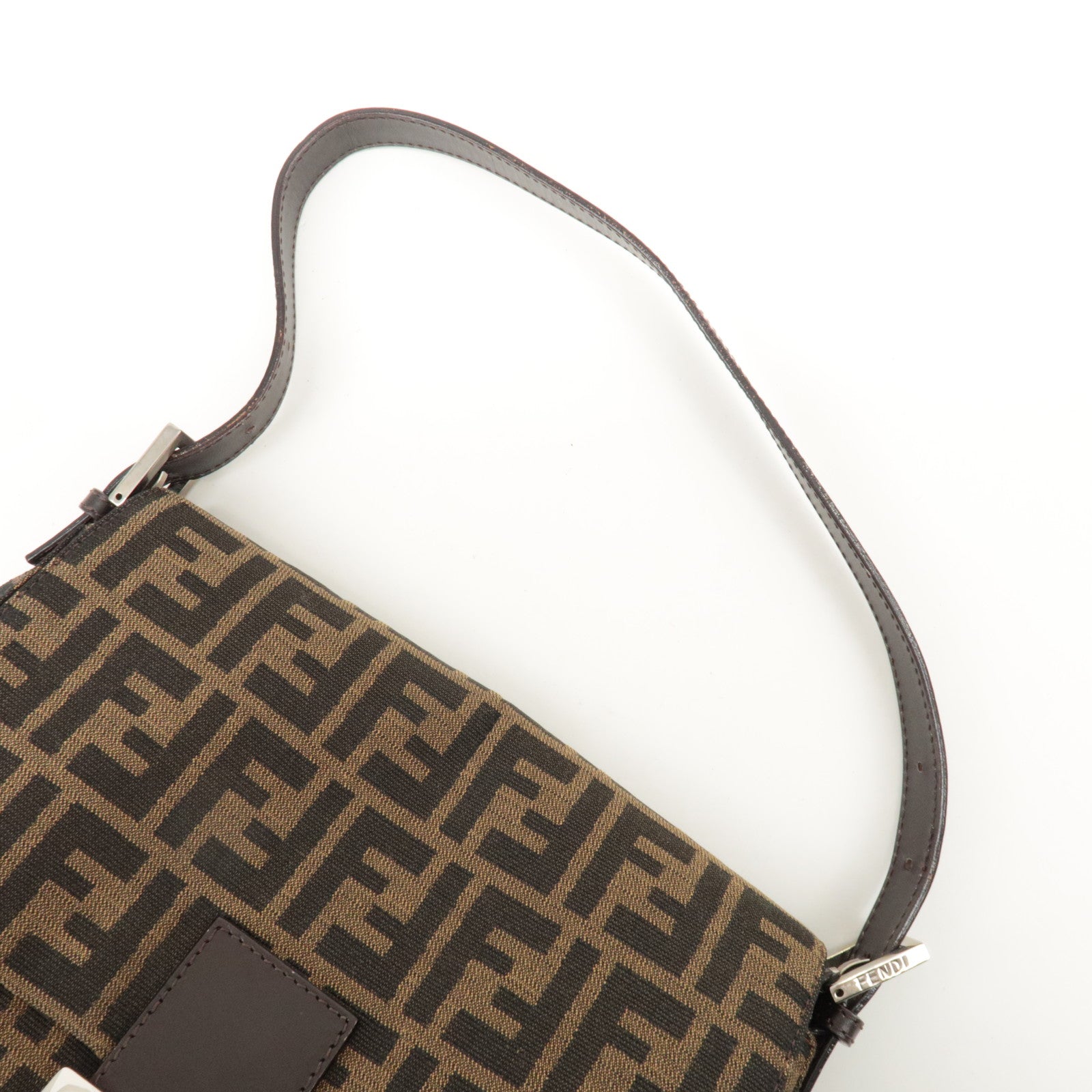 FENDI Mamma Baguette Zucca Canvas Shoulder Bag Black Brown 26325 Used