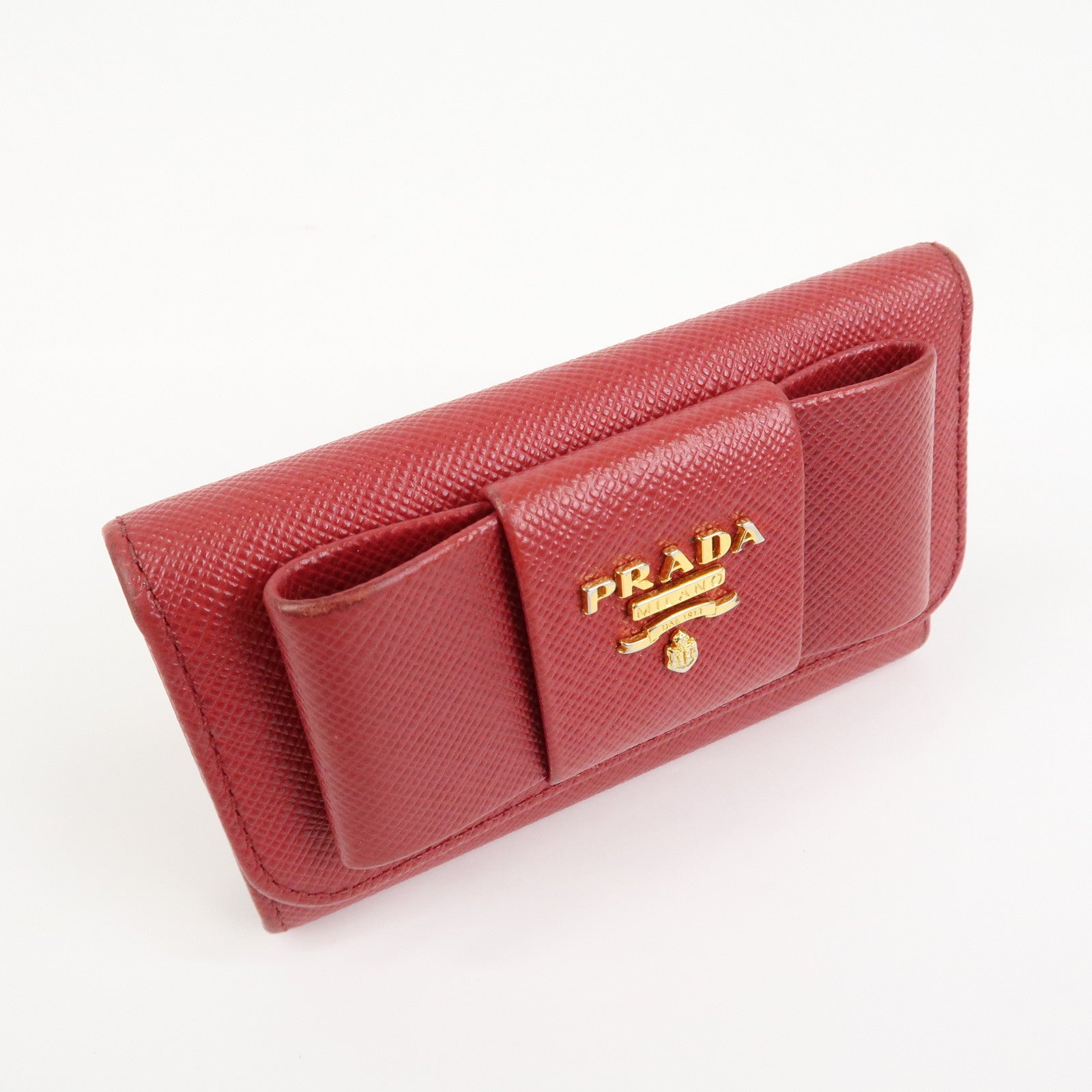 PRADA Logo Saffiano Leather Ribbon 6 Rings Key Case Red 1PG222