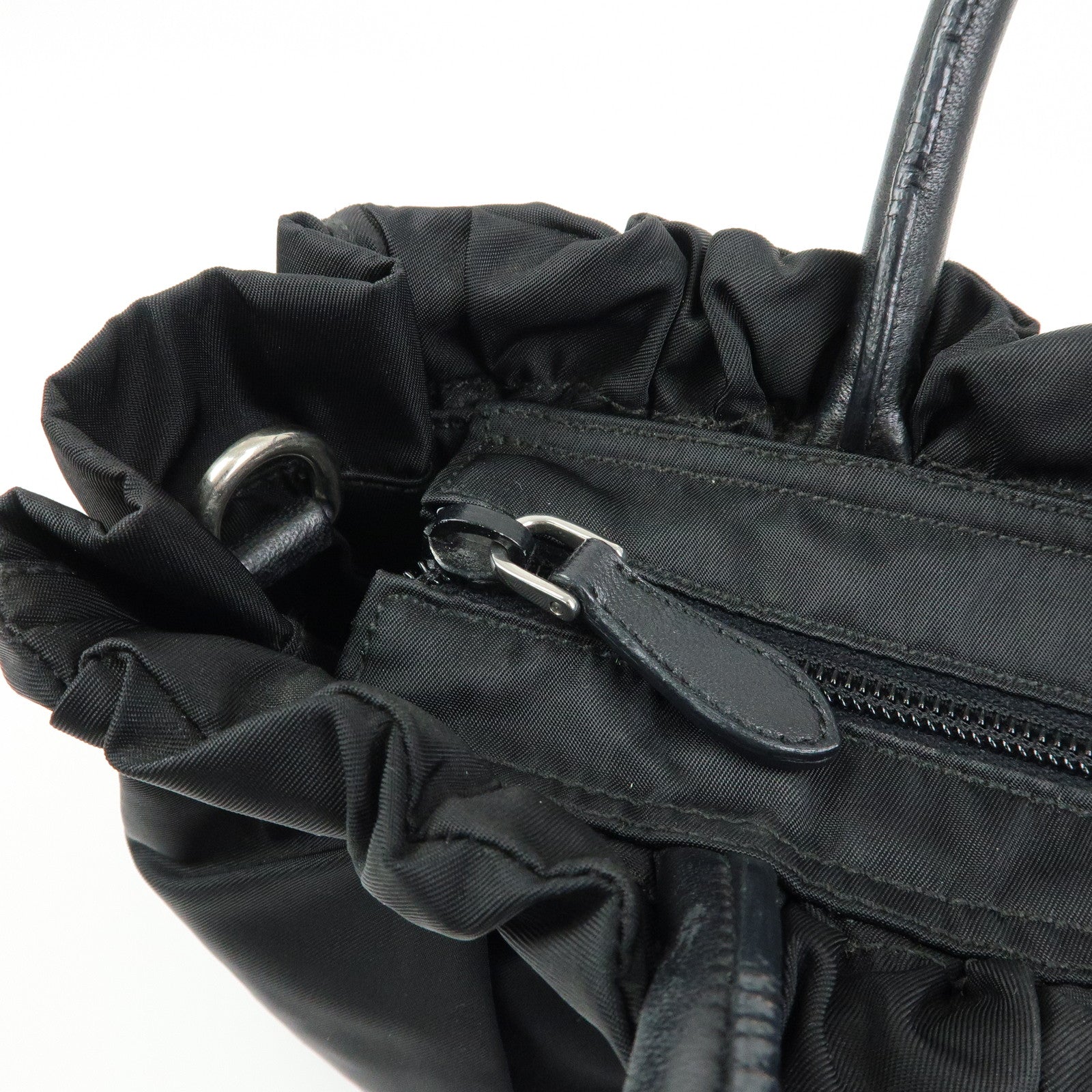 PRADA Triangle Logo Ribbon Nylon Leather 2Way Hand Bag Black BN1631