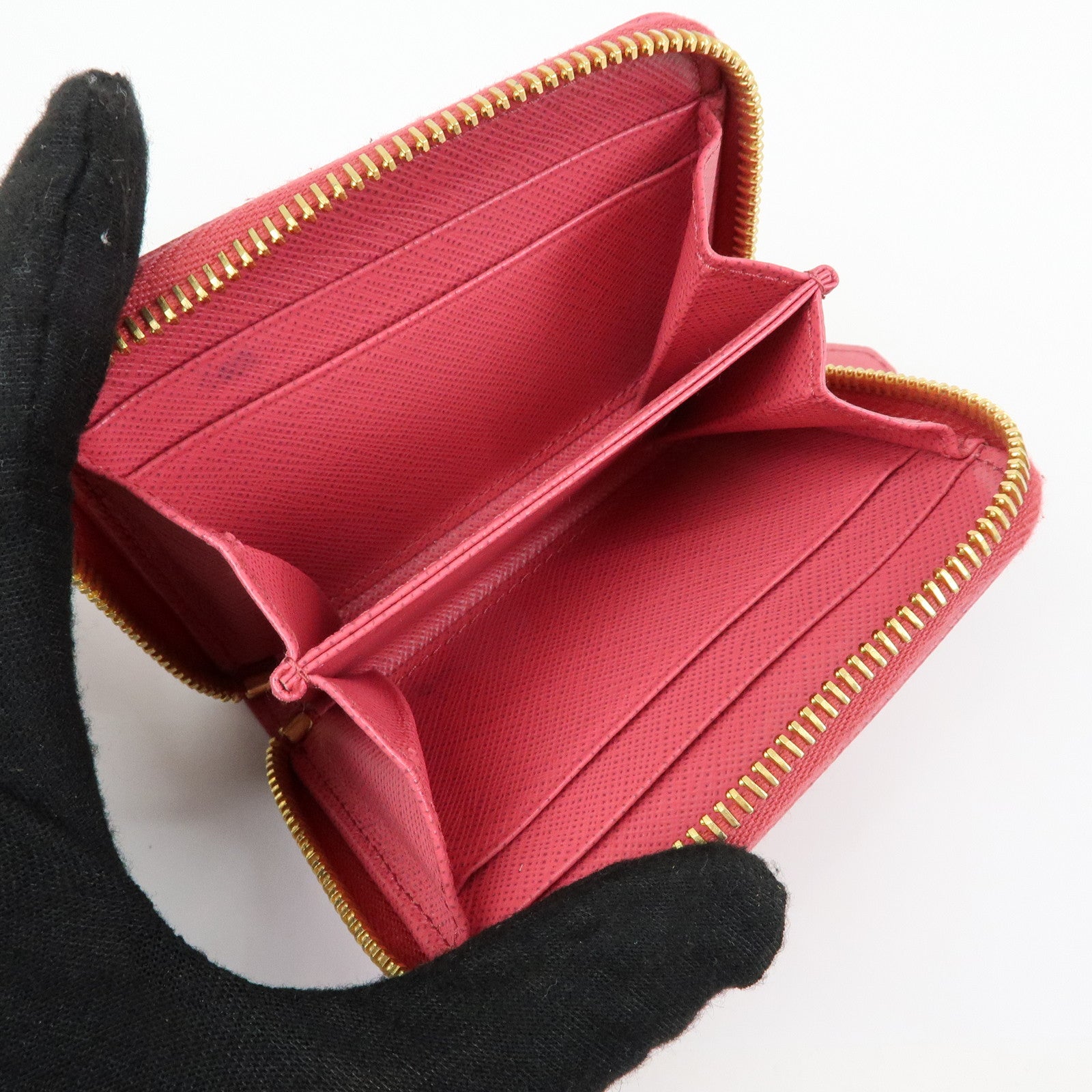 PRADA Saffiano Leather Zippy Coin Case Coin Purse Pink 1MM268