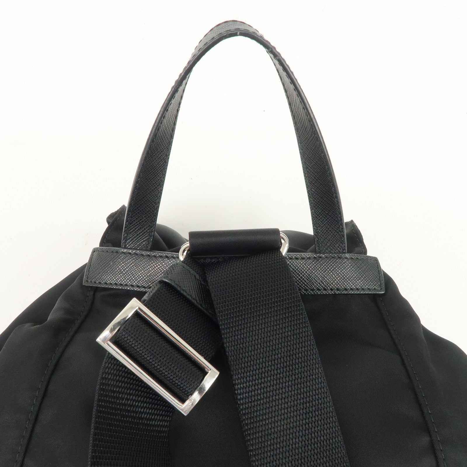 PRADA Triangle Logo Nylon Leather Backpack Rucksack Black 1BZ032