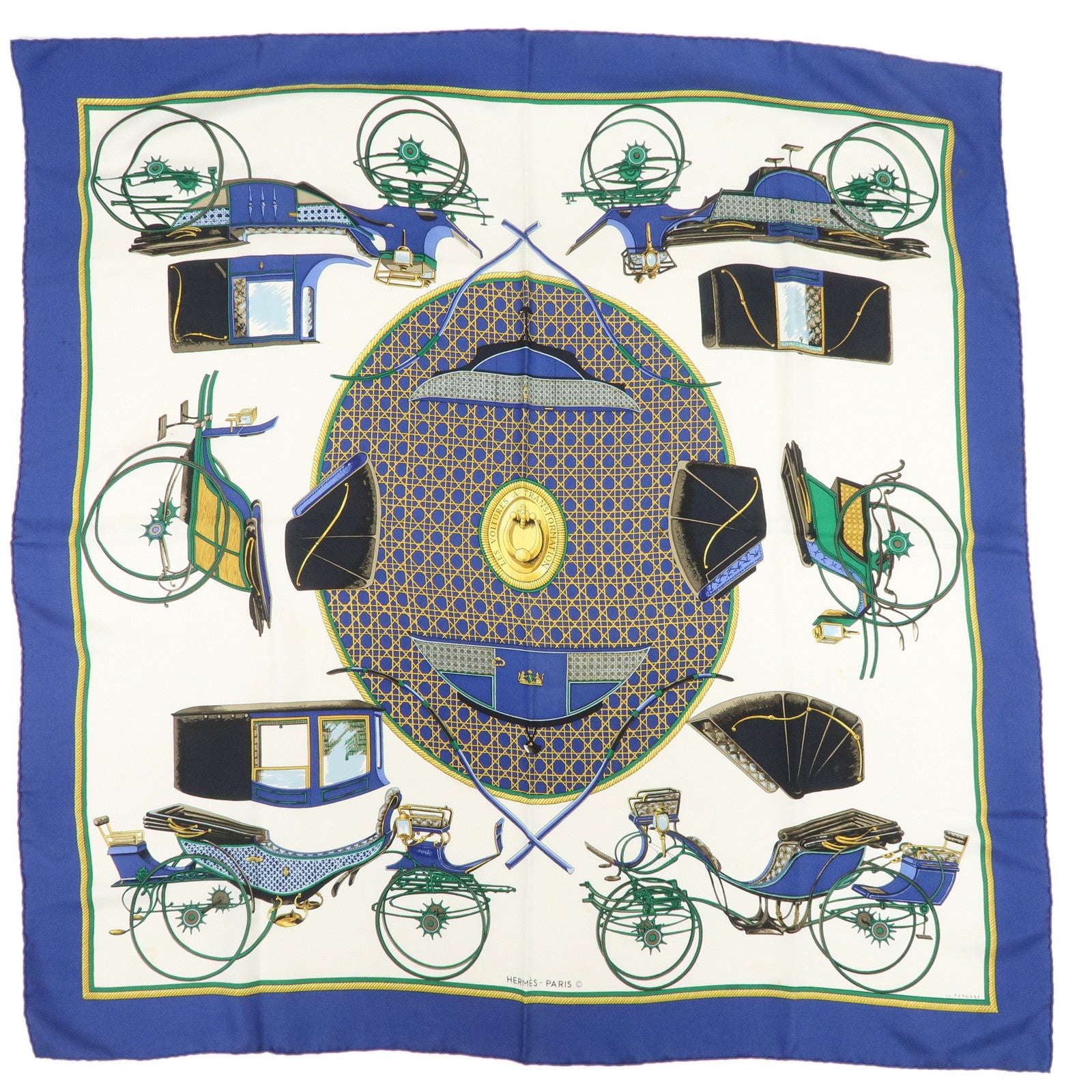 HERMES Carre 90 Silk 100% LES VOITURES A TRANSFORMATION