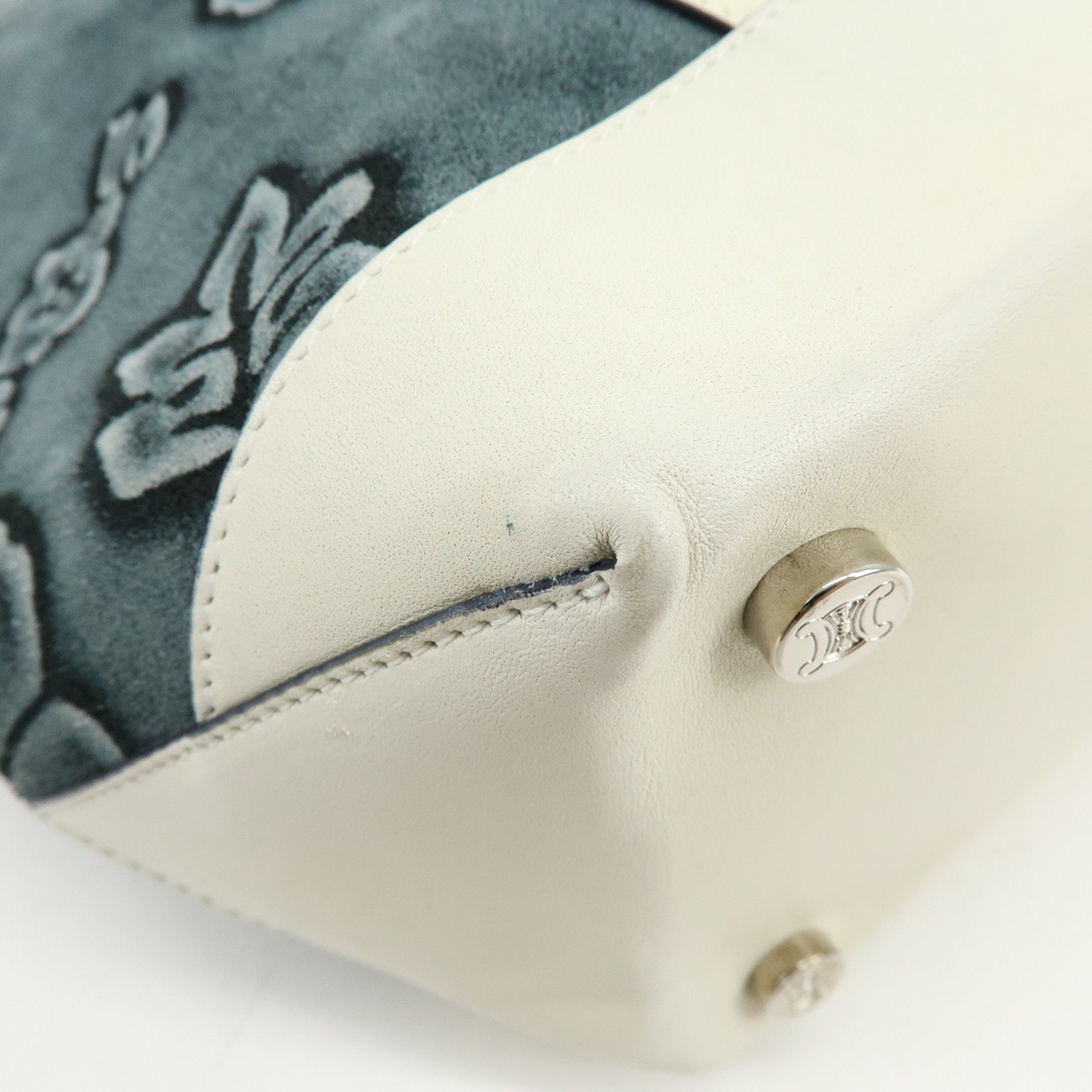 CELINE Hibiscus Motif Suede Leather Tote Bag Gray Ivory