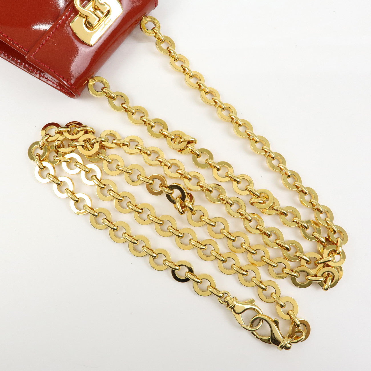 Ferragamo Gancini Patent Leather Chain Shoulder Crossbody Bag Red
