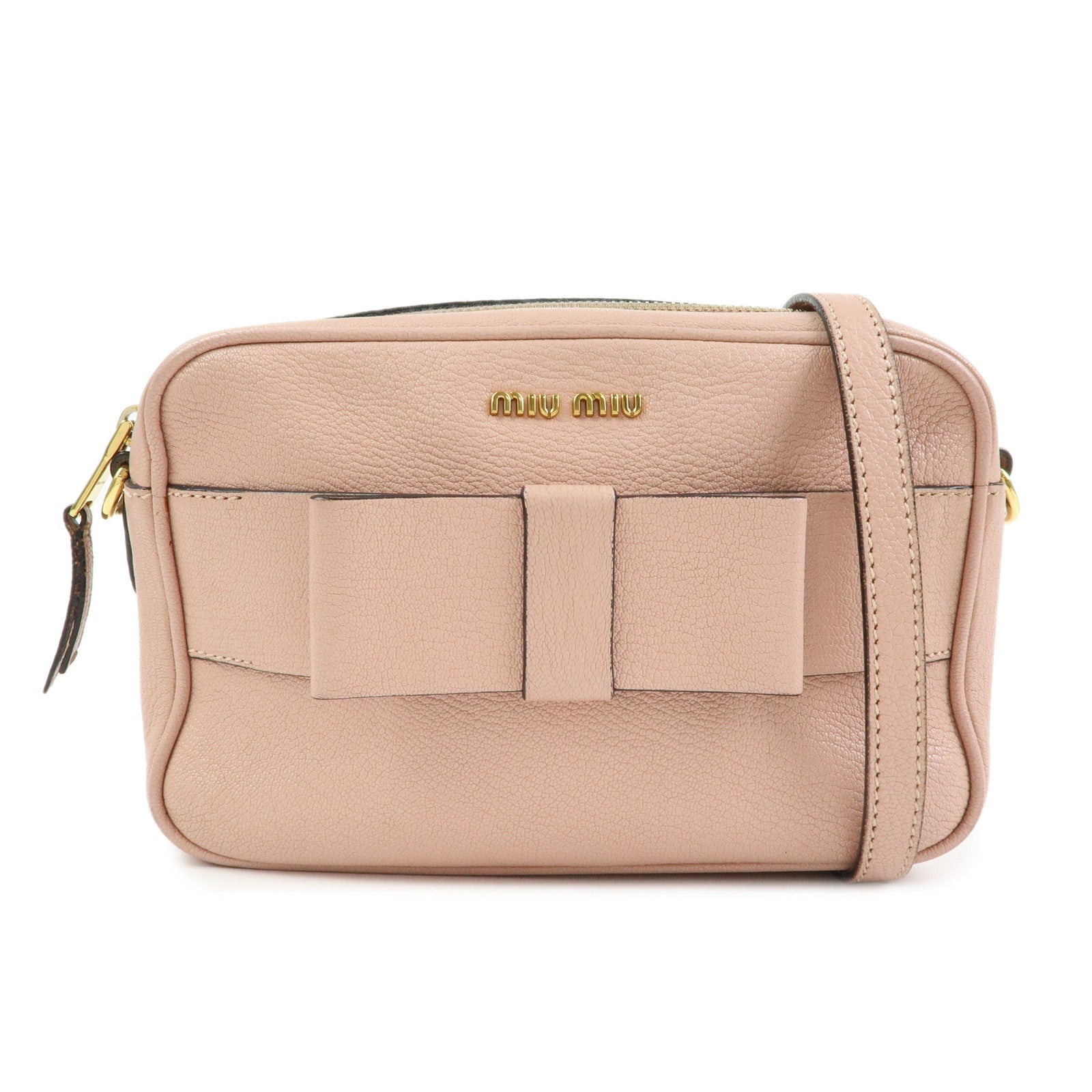 MIU MIU Leather Ribbon Shoulder Bag Crossbody Pink