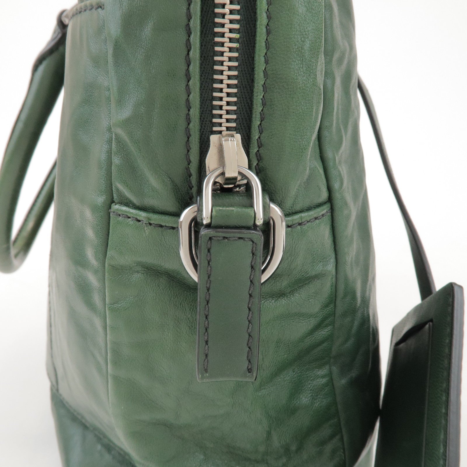 PRADA Triangle Logo 2Way Leather Hand Bag Shoulder Bag Green