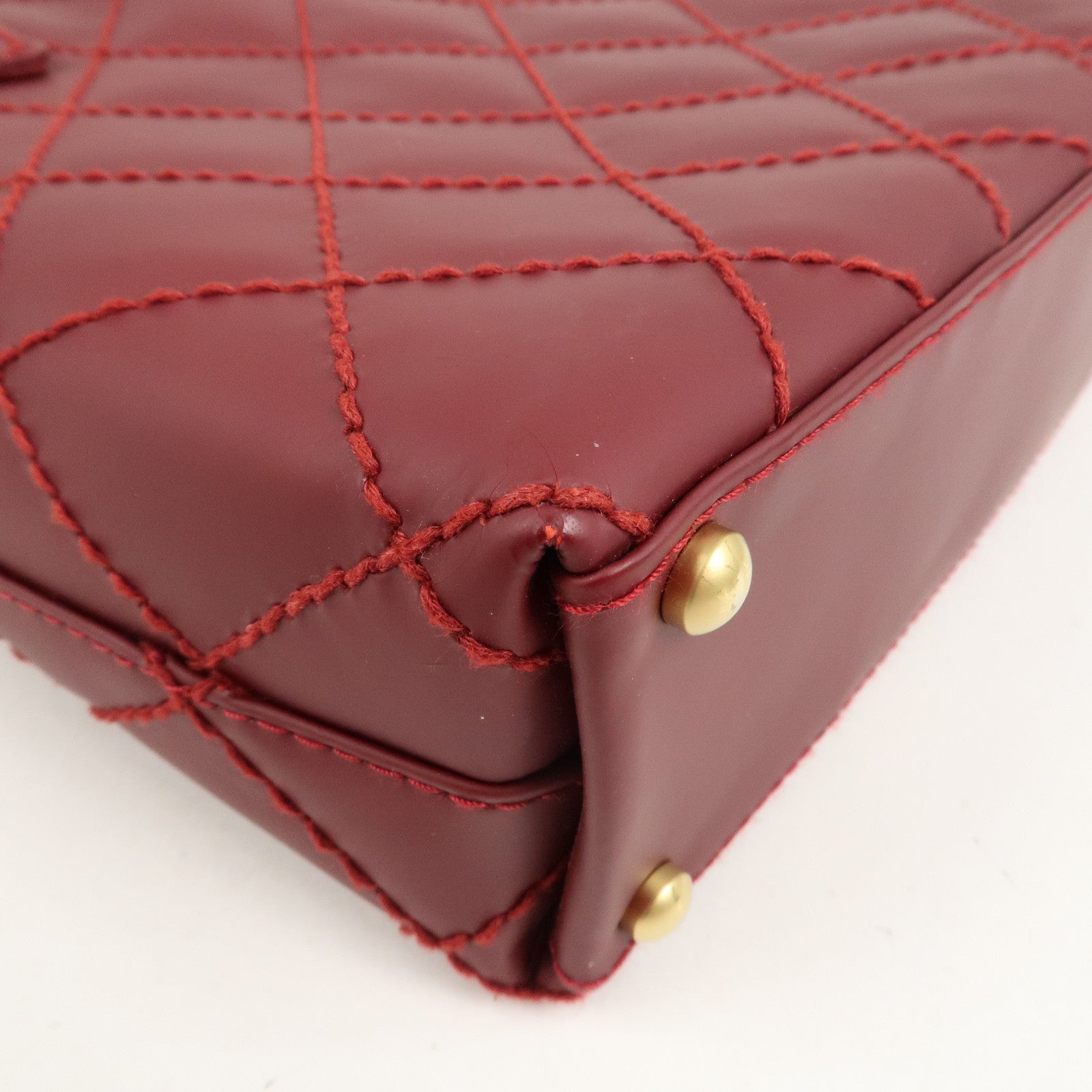 CHANEL Wild Stitch Leather Tote Bag Hand Bag Red A18126