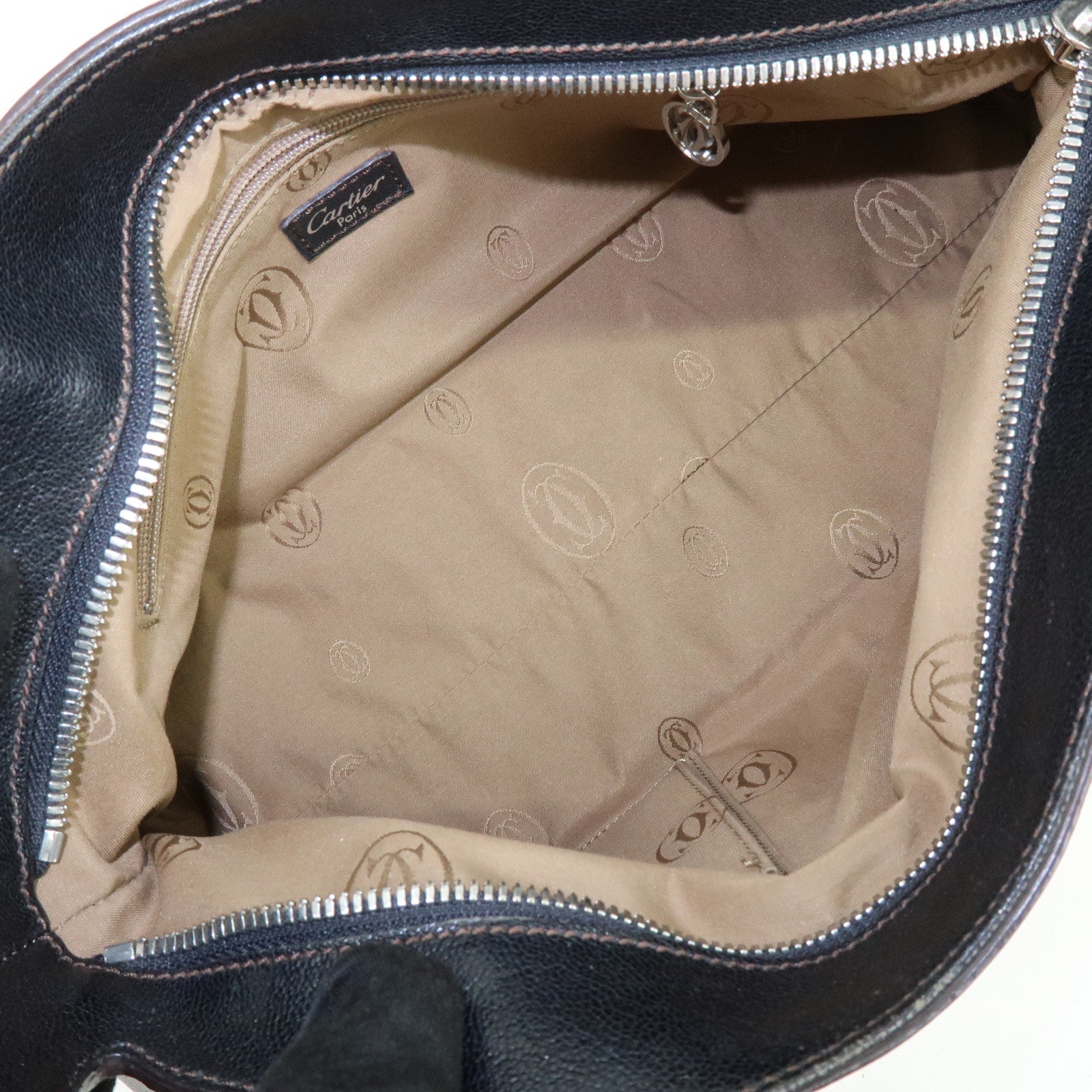 Cartier Marcello de Cartier Leather Hand Bag Tote Bag Black