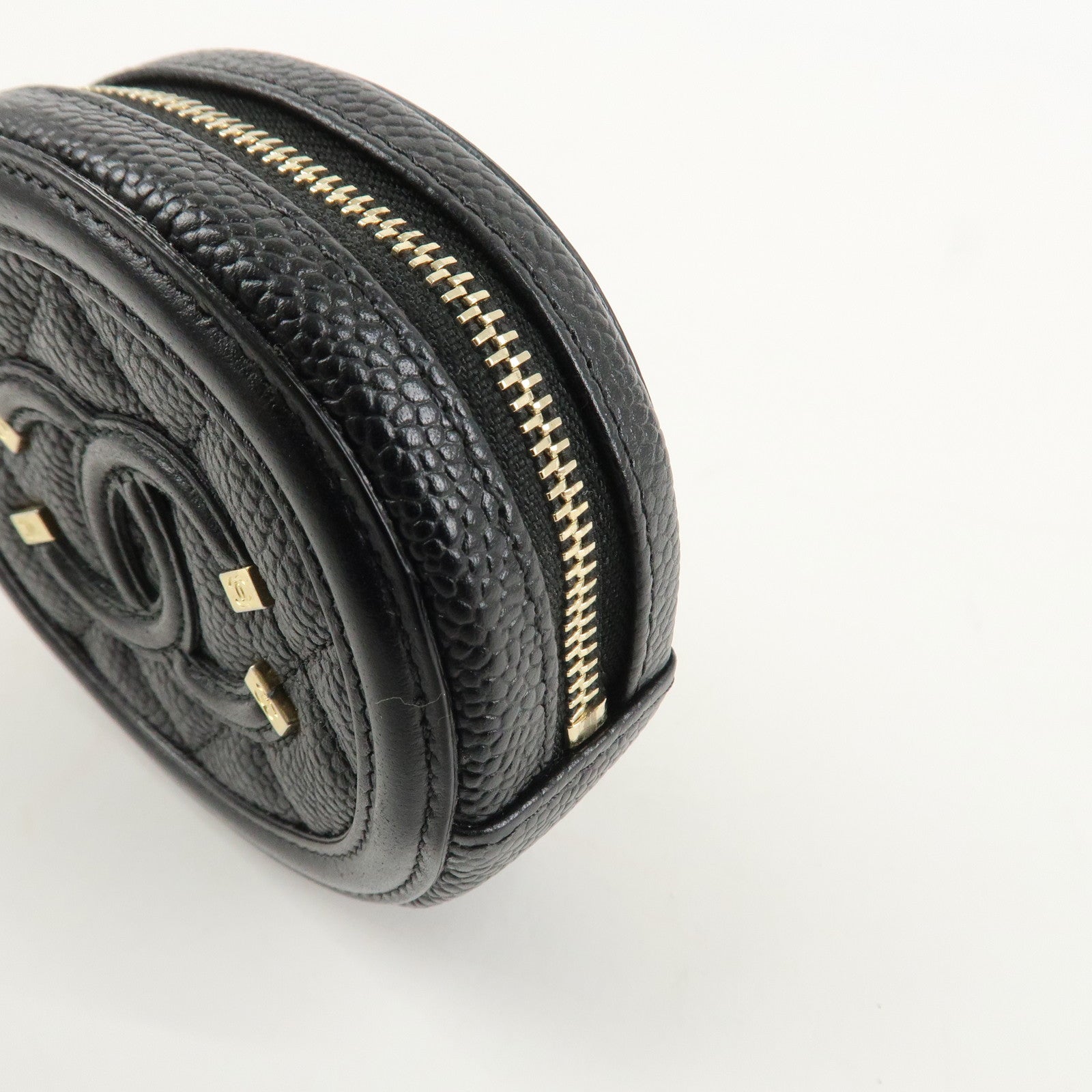 CHANEL Matelasse CC Filigree Caviarskin Coin Case Black A81458 Used
