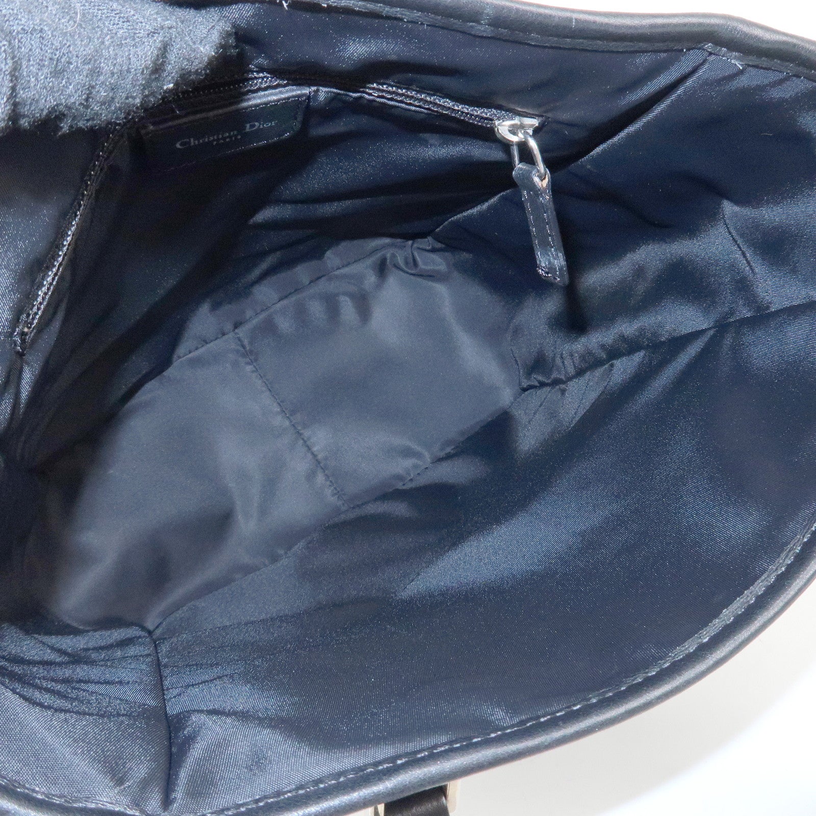 Christian Dior Trotter Leather Canvas Tote Bag Shoulder Bag Black Used