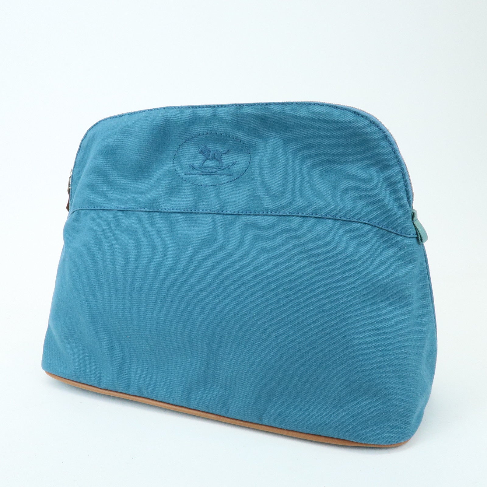 HERMES Cotton Canvas Bolide Cosmetic Pouch TGM Pouch Blue