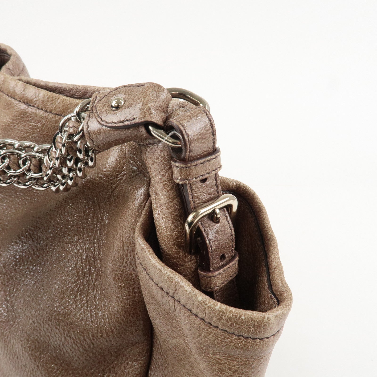 PRADA Logo Leather Shoulder Bag Hand Bag Brown Used