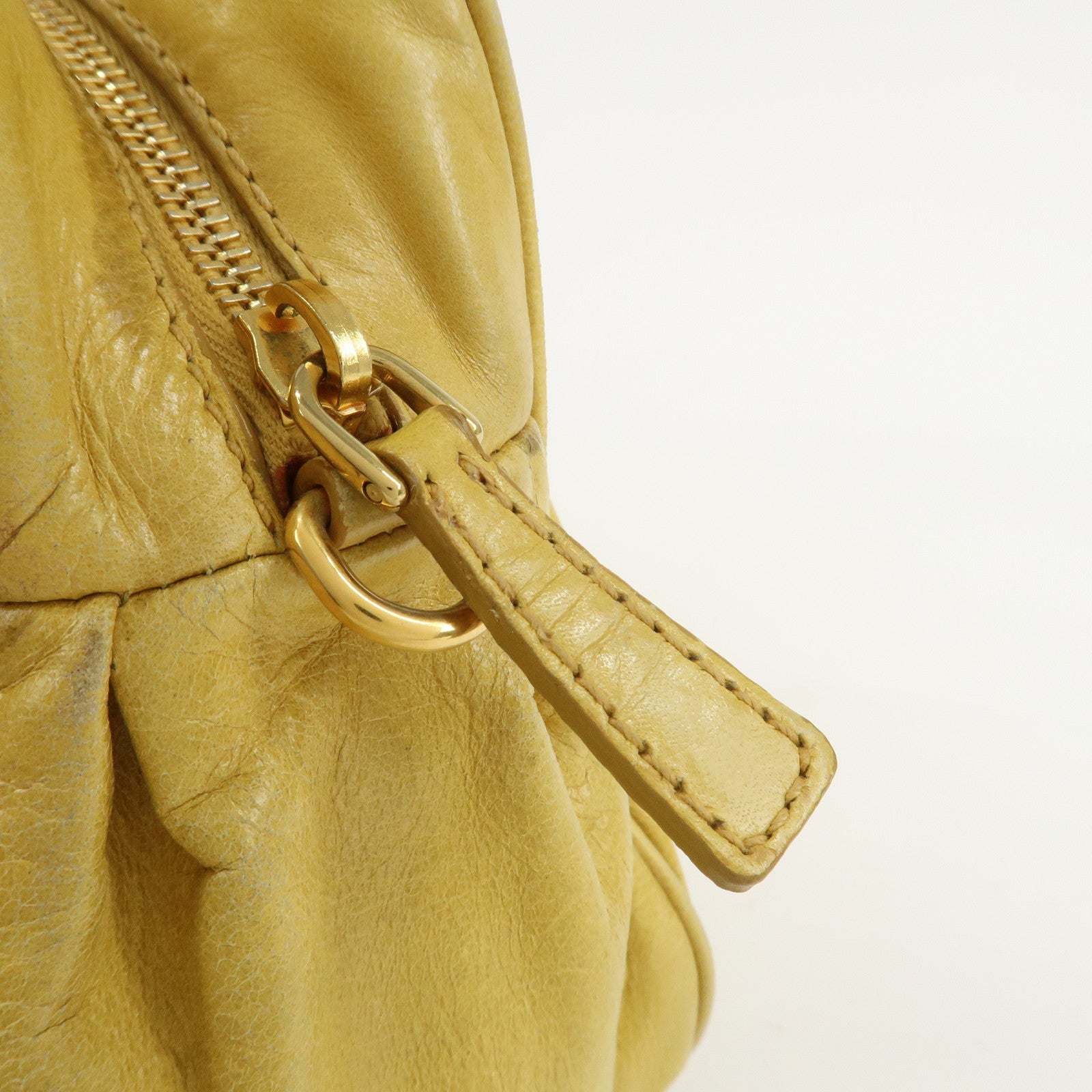 MIU MIU Logo Leather 2Way Bag Hand Bag Yellow