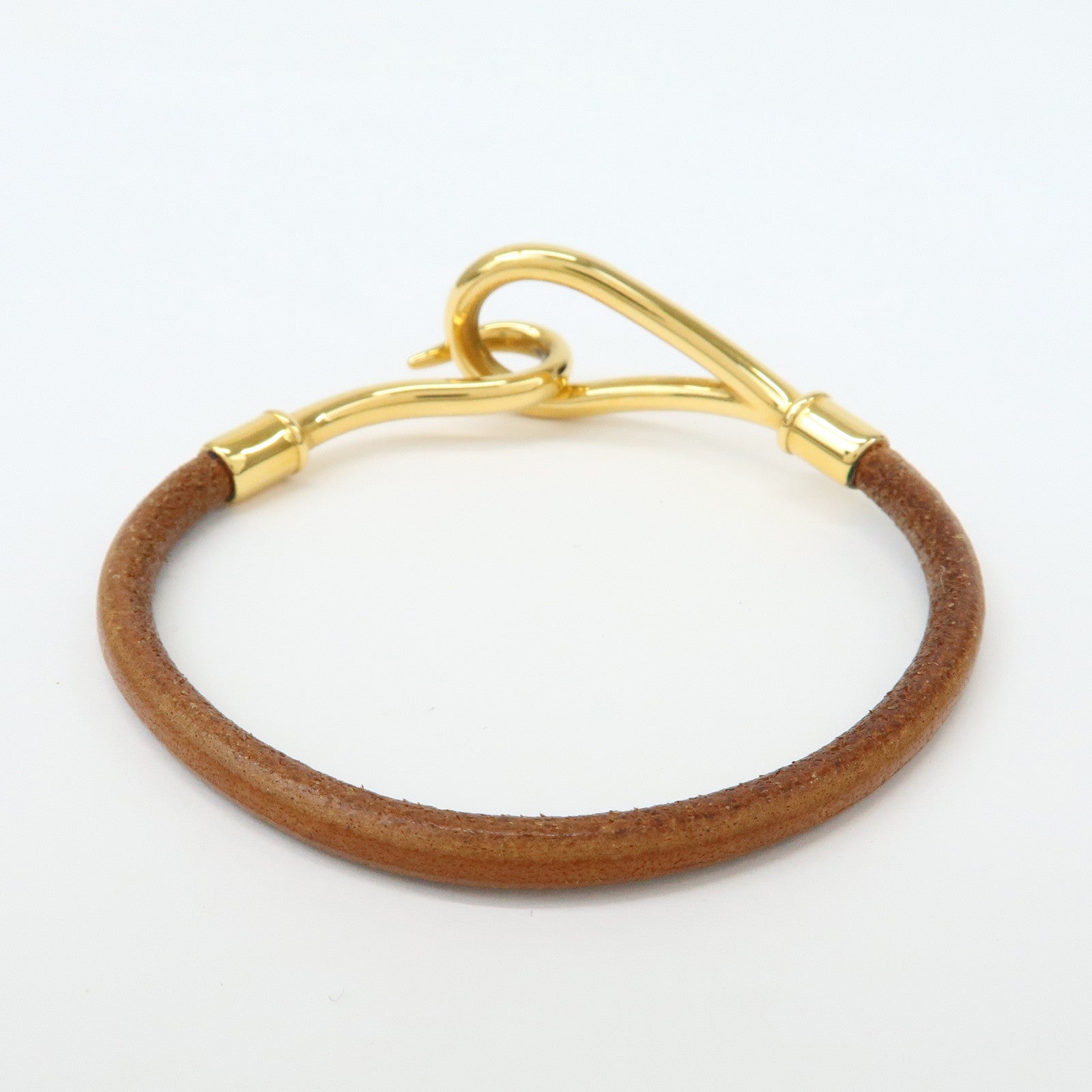 HERMES Jumbo Choker Leather Metal Bracelet Brown Gold