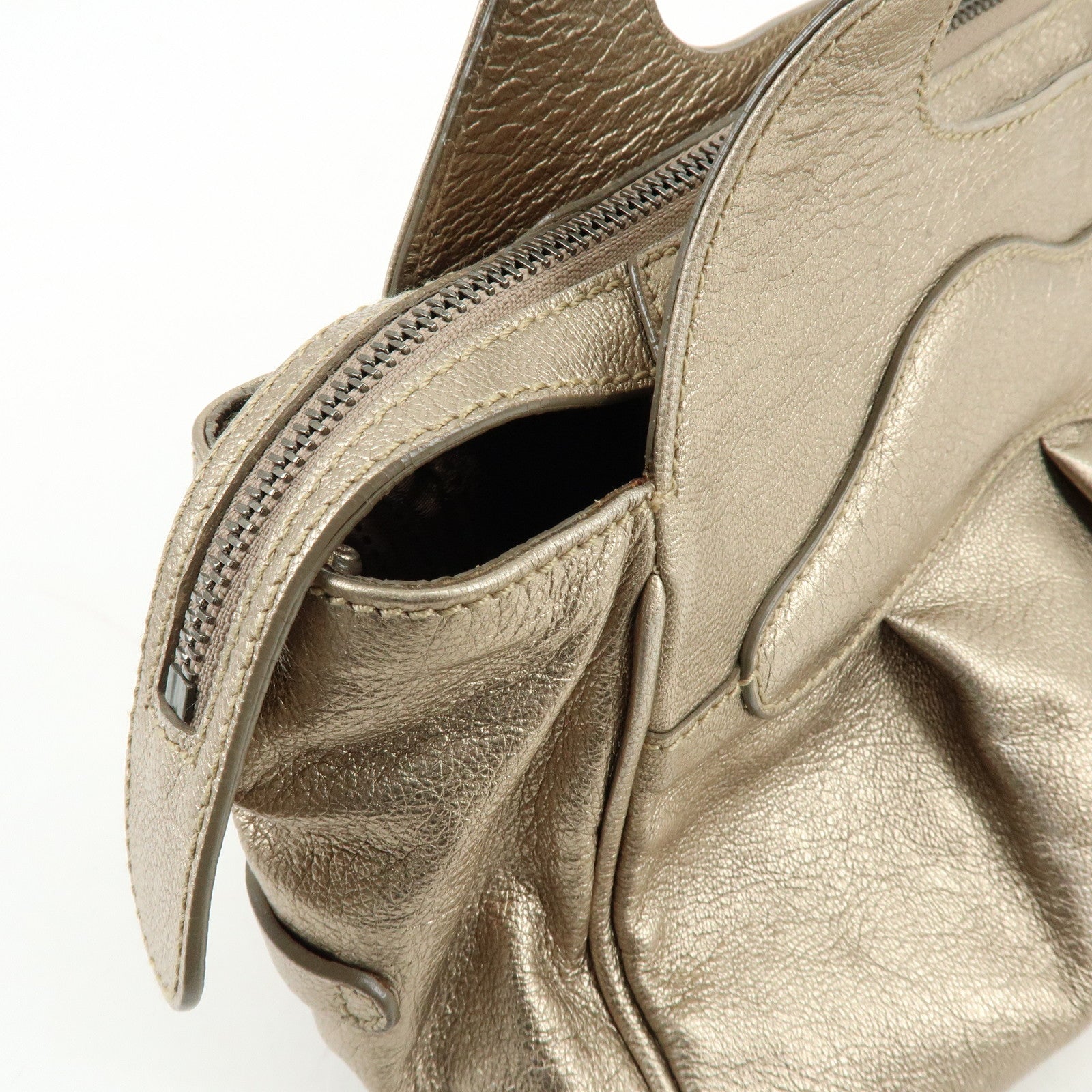 Ferragamo Gancini Leather Shoulder Bag Hand Bag Champagne Gold