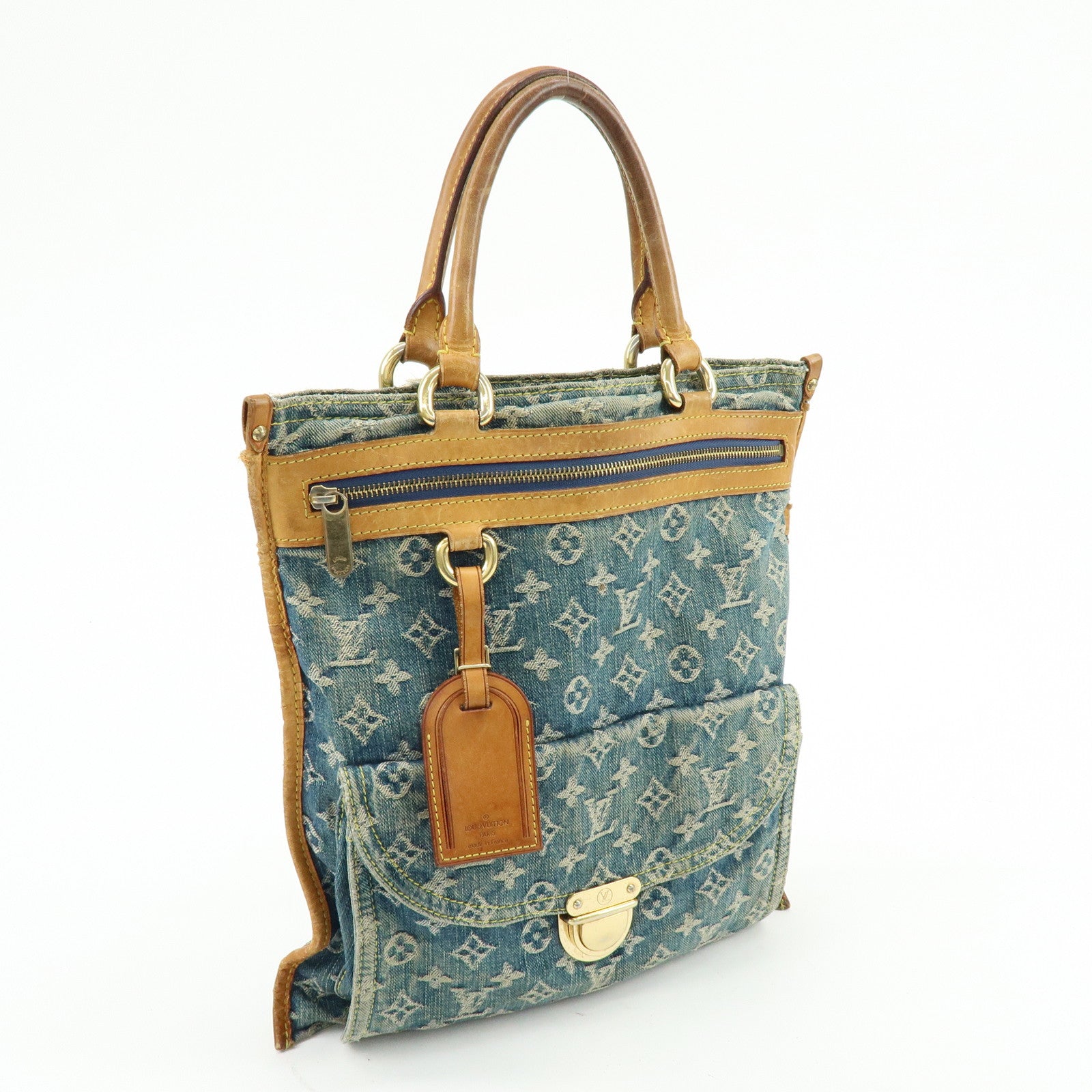 Louis Vuitton Monogram Denim Flat Shopper Tote Bag Blue M95018