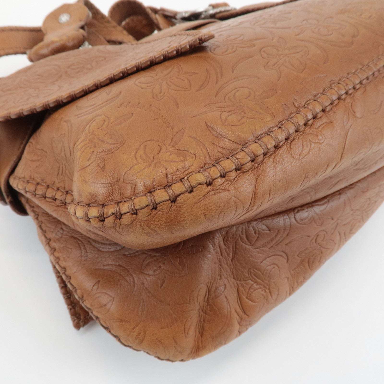 Ferragamo Ganchini Leather Shoulder Bag Hand Bag Brown Used